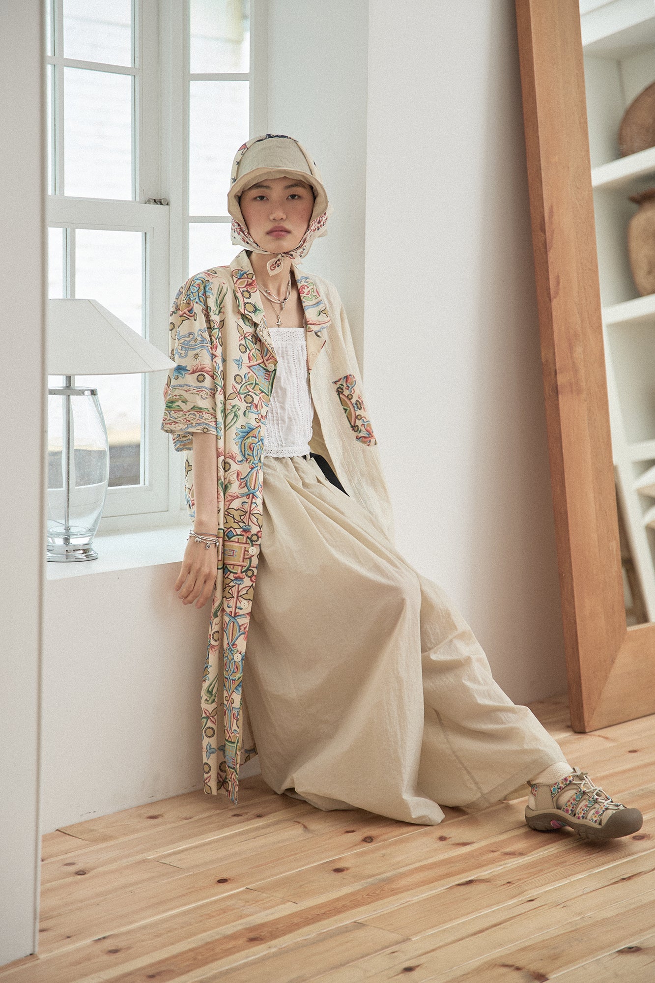 G72303_BG | NYLON WIDE LEG PANTS-BG | Color:Beige【GORT_ゴート】