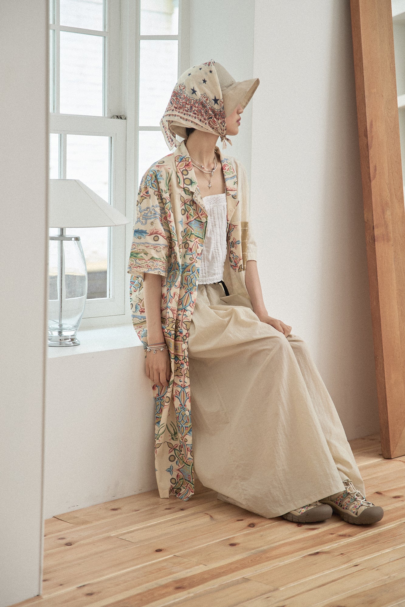 G72303_BG | NYLON WIDE LEG PANTS-BG | Color:Beige【GORT_ゴート】