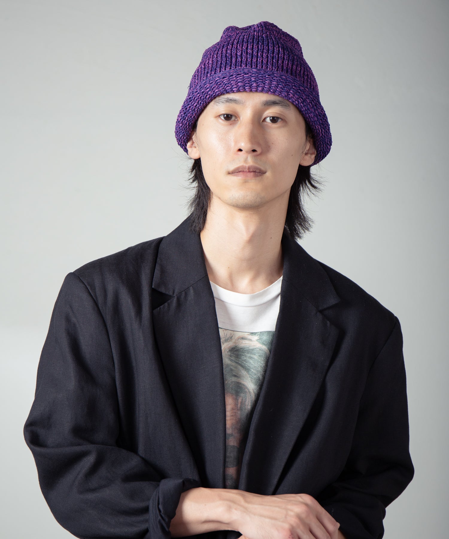 IA-24-097_Purple | Roll Knit Cap | Color:Purple【INDIETRO ASSOCIATION_インディエトロアソシエーション】【入荷予定アイテム・入荷連絡可能】