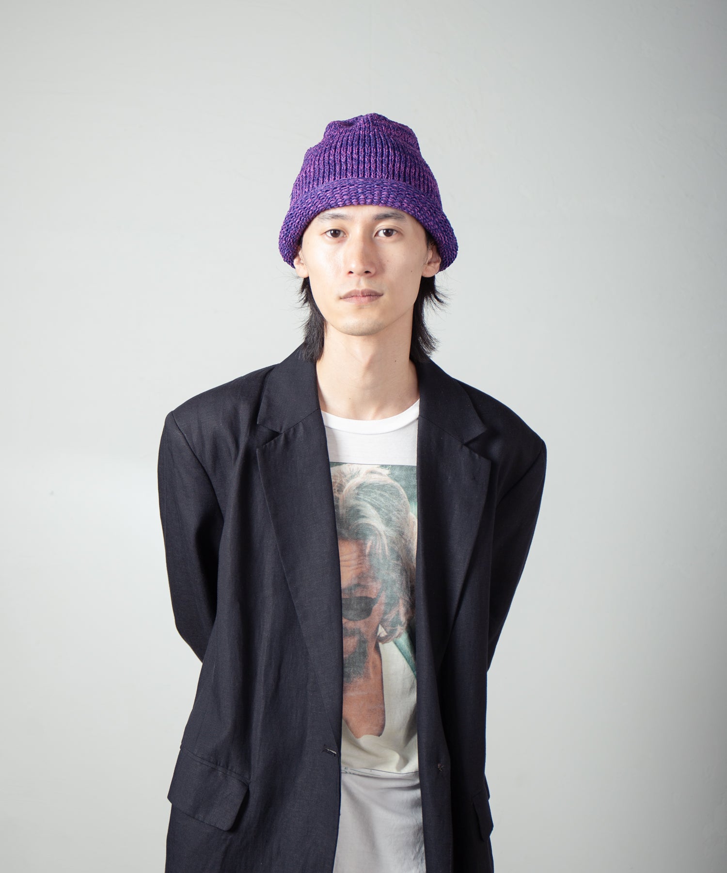 IA-24-097_Purple | Roll Knit Cap | Color:Purple【INDIETRO ASSOCIATION_インディエトロアソシエーション】【入荷予定アイテム・入荷連絡可能】