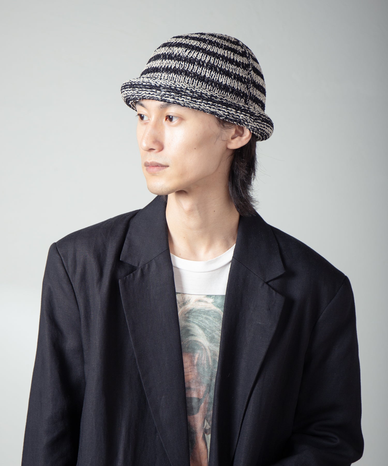 IA-25-113_Black×Beige | Border Roll Knit Cap | Color:Black×Beige【INDIETRO ASSOCIATION_インディエトロアソシエーション】【入荷予定アイテム・入荷連絡可能】