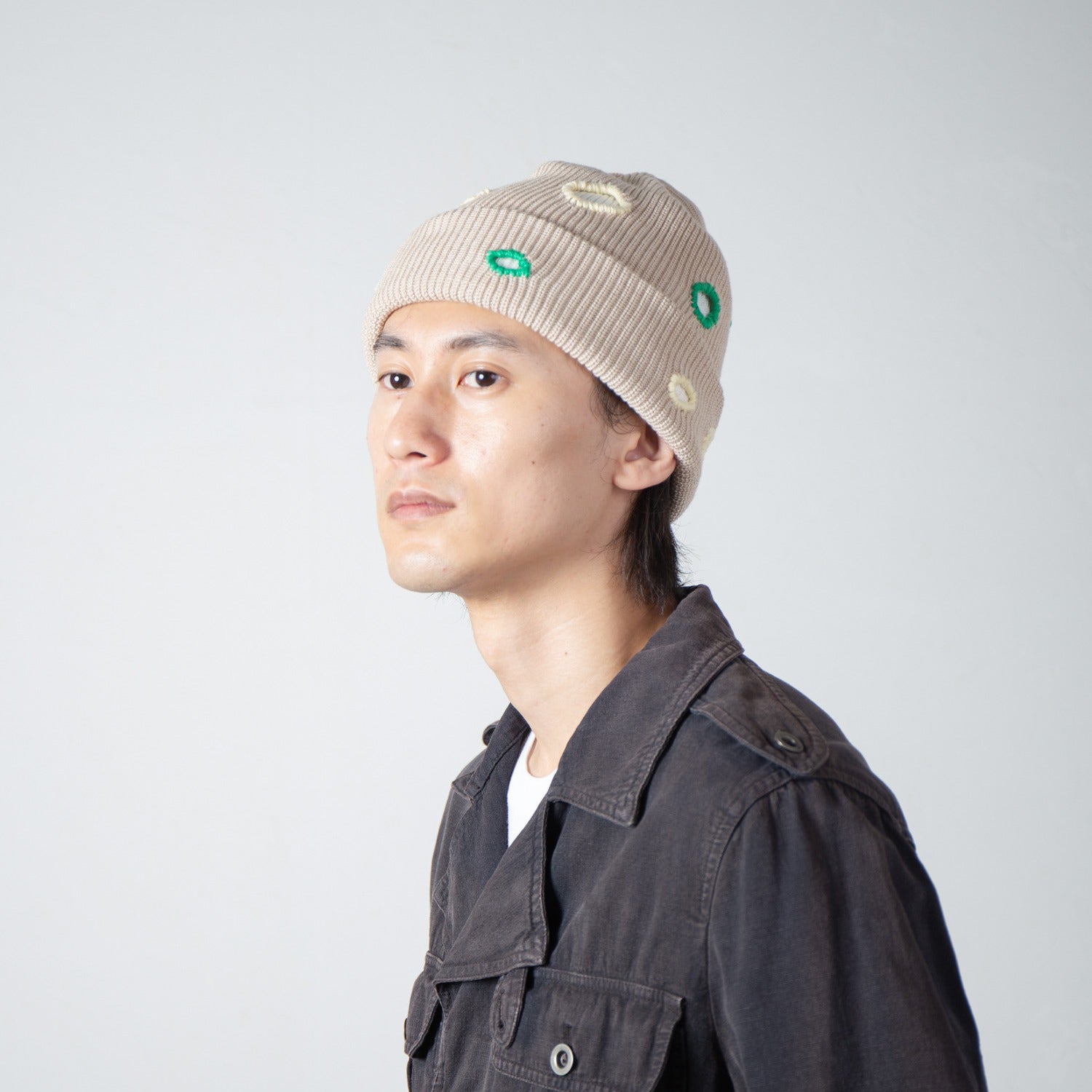 Color Hole Knit Cap | Color_Beige | No_IA-26-138_Beige【INDIETRO ASSOCIATION_インディエトロアソシエーション】