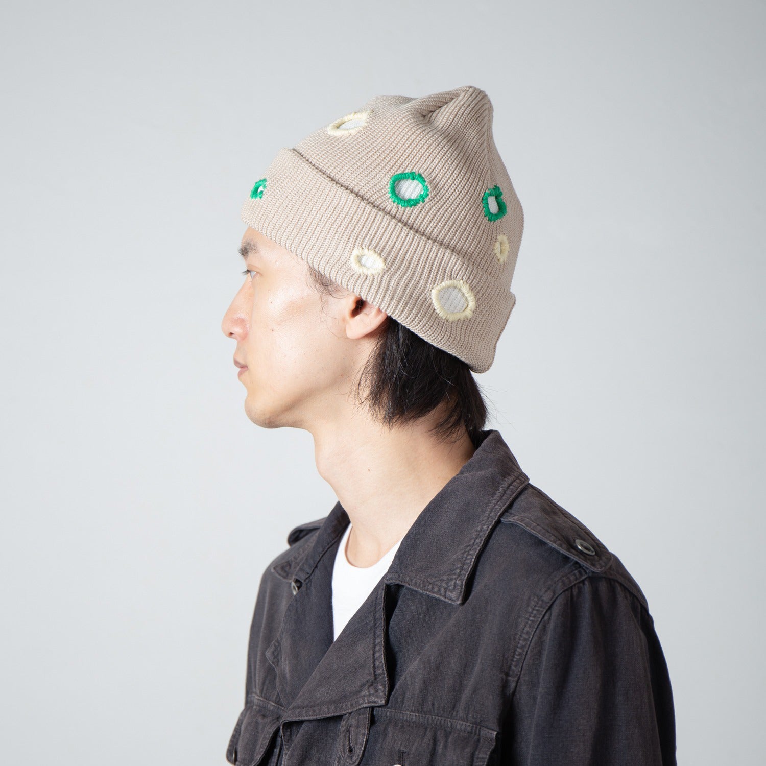 Color Hole Knit Cap | Color_Beige | No_IA-26-138_Beige【INDIETRO ASSOCIATION_インディエトロアソシエーション】