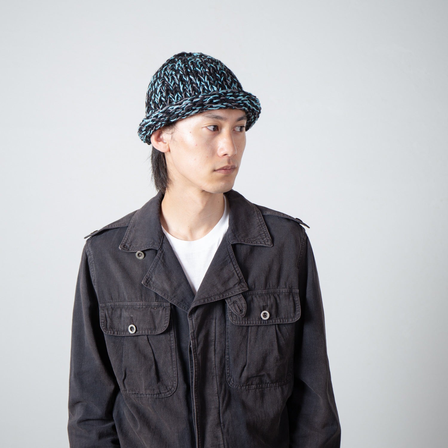 Roll Knit Cap | Color_Black | No_IA-26-139_Black【INDIETRO ASSOCIATION_インディエトロアソシエーション】