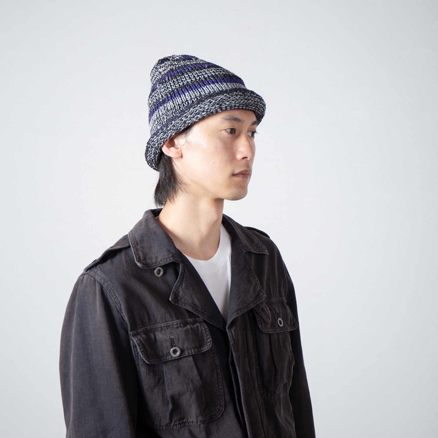 Multi Border Roll Knit Cap – Black | INDIETRO ASSOCIATION