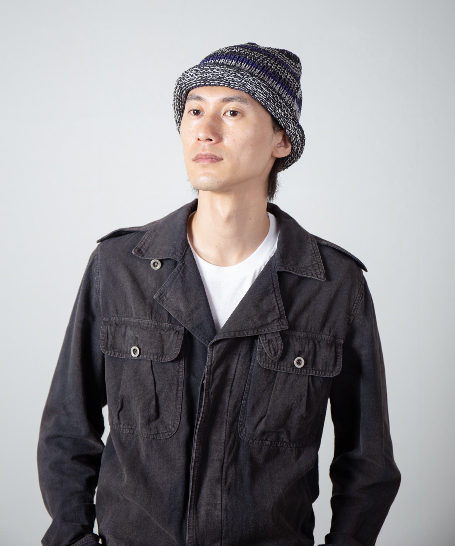Multi Border Roll Knit Cap – Black | INDIETRO ASSOCIATION
