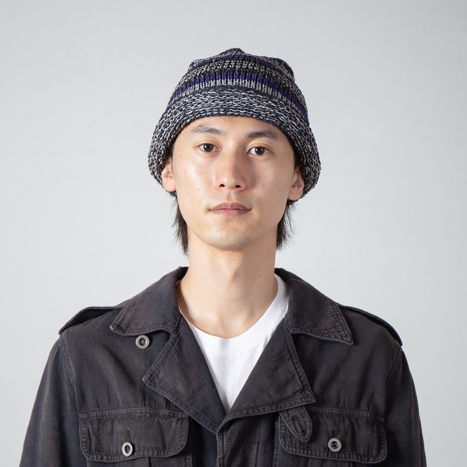 Multi Border Roll Knit Cap – Black | INDIETRO ASSOCIATION