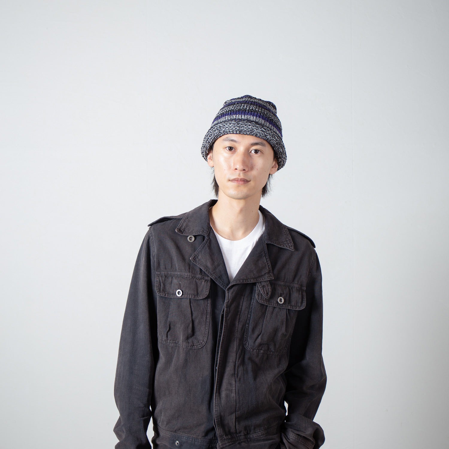 Multi Border Roll Knit Cap – Black | INDIETRO ASSOCIATION