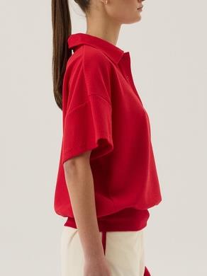 AJ WAFFLE SS SWEATSHIRT – Poppy Red | ARAMINTA JAMES