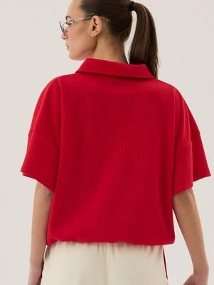 AJ WAFFLE SS SWEATSHIRT – Poppy Red | ARAMINTA JAMES