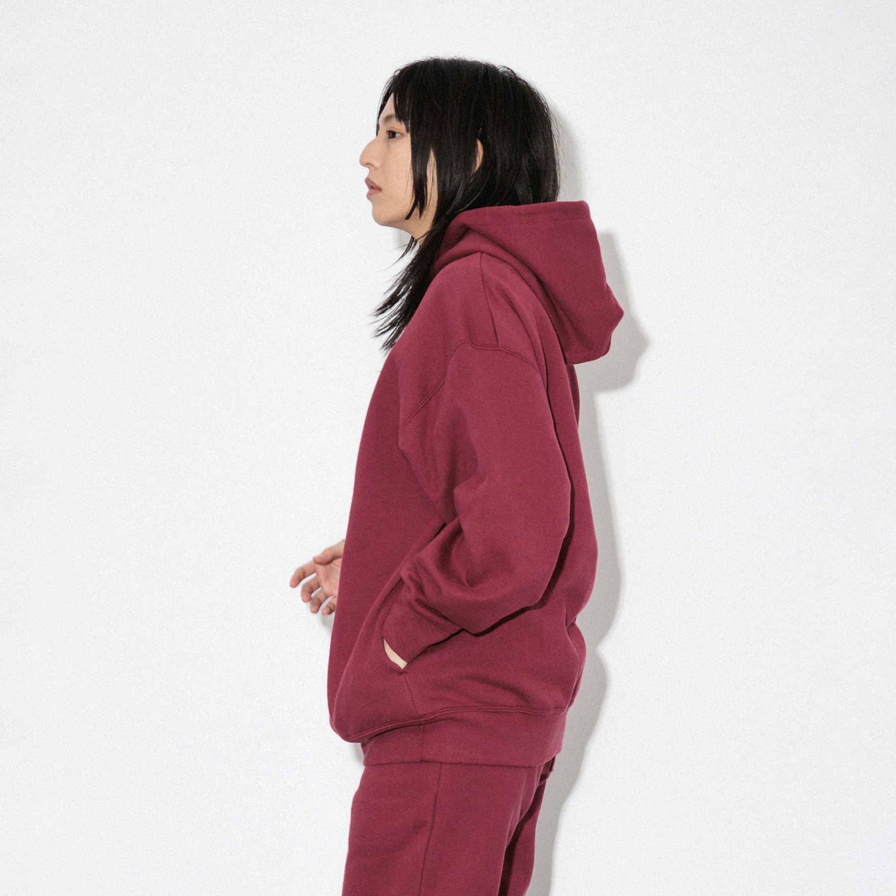 KN-HS-SP-01_MA | Heavy Hooded Sweatshirt - Seam Pocket | Color:MAROON【Knuu（縫う）_ヌウ】