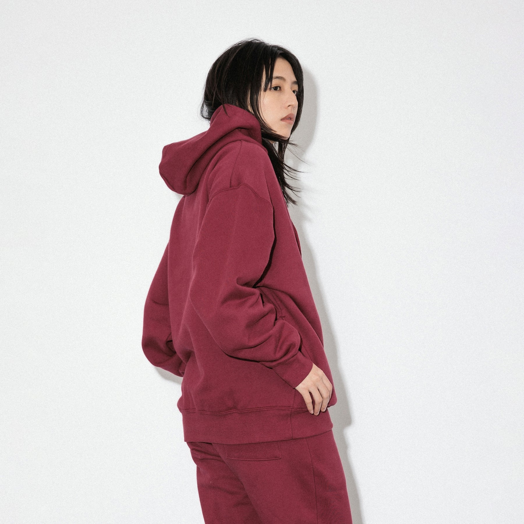 KN-HS-SP-01_MA | Heavy Hooded Sweatshirt - Seam Pocket | Color:MAROON【Knuu（縫う）_ヌウ】