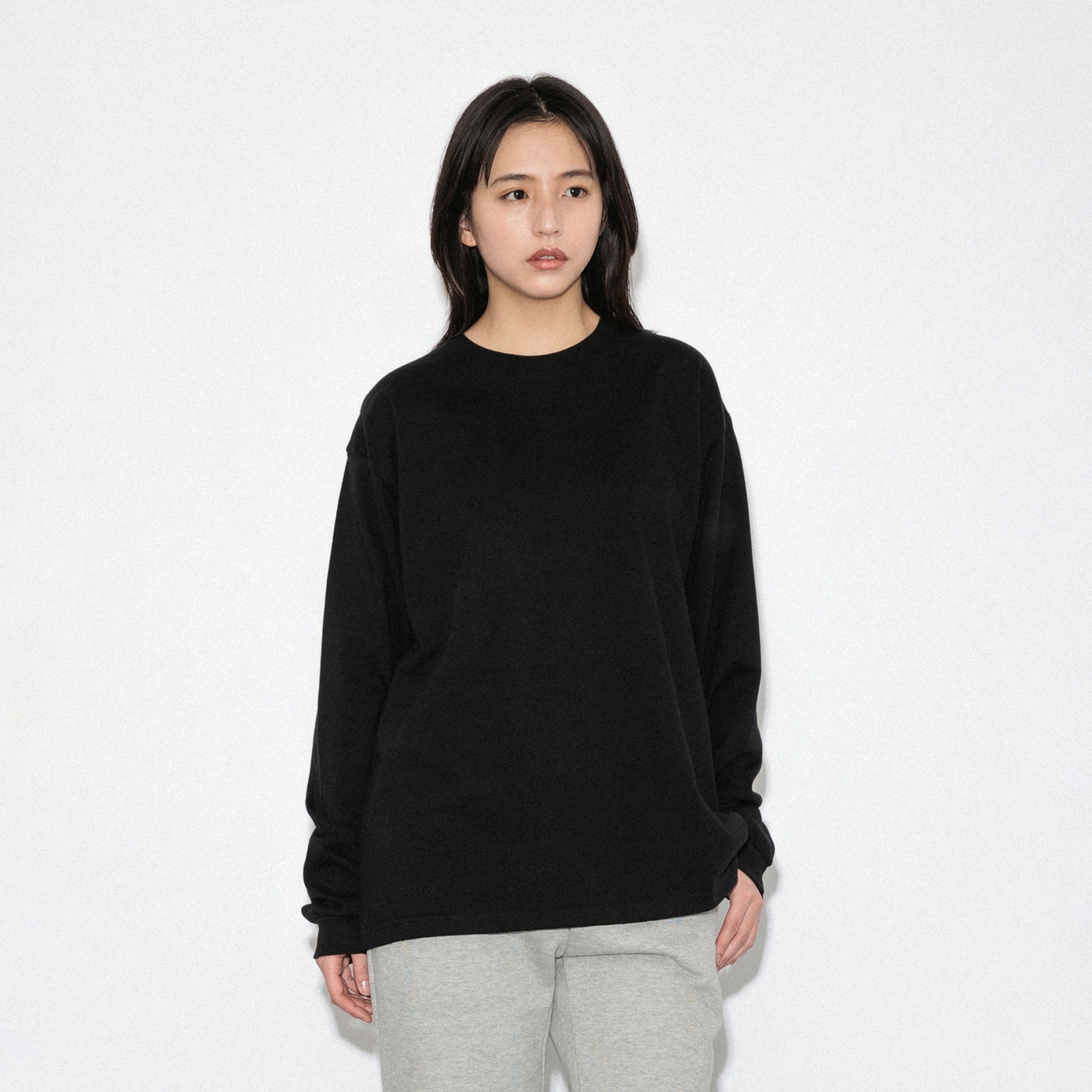 KN-LT-01_BL | Heavy Crewneck Long Sleeve T-Shirt | Color:BLACK【Knuu（縫う）_ヌウ】