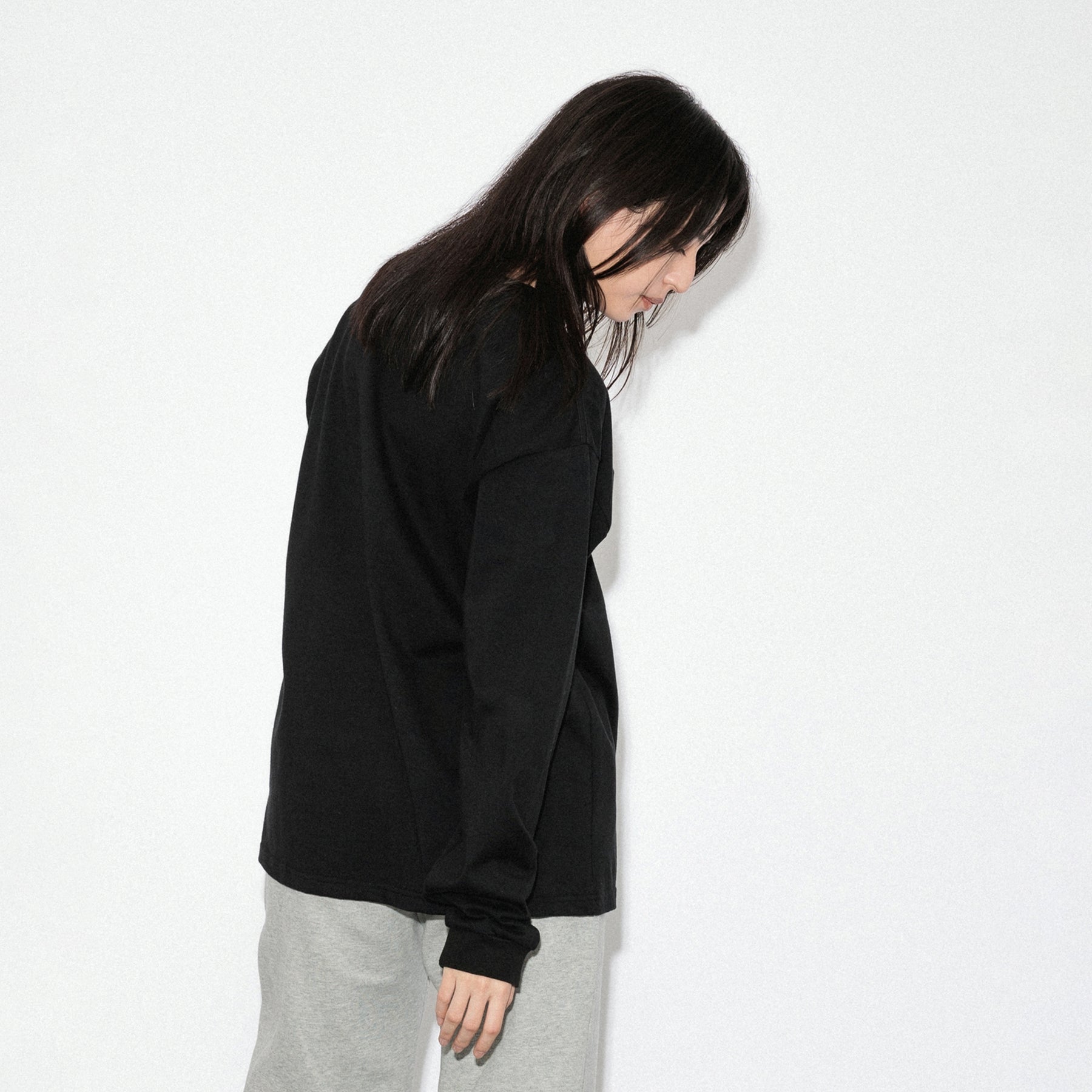 KN-LT-01_BL | Heavy Crewneck Long Sleeve T-Shirt | Color:BLACK【Knuu（縫う）_ヌウ】