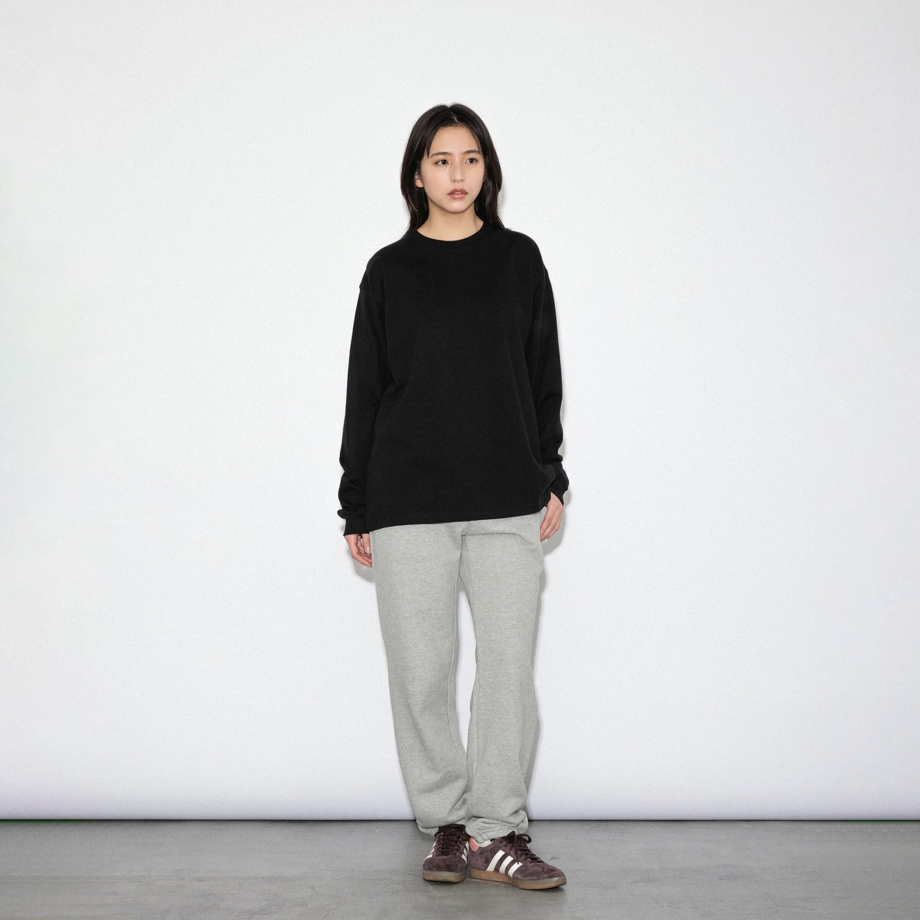 KN-LT-01_BL | Heavy Crewneck Long Sleeve T-Shirt | Color:BLACK【Knuu（縫う）_ヌウ】