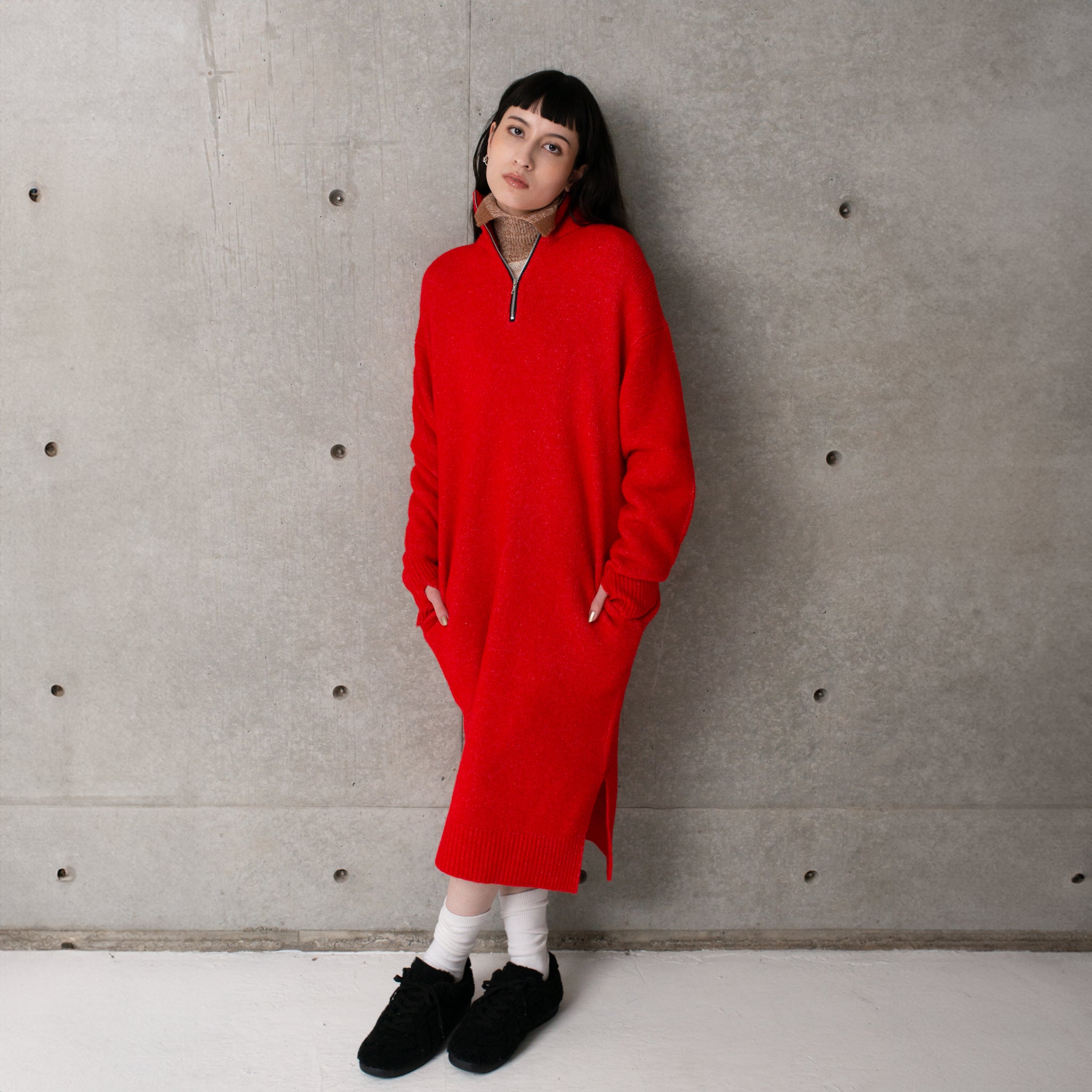 LS HALF ZIP DRESS | Color_Red/Navy | No_252-397【CaRouseLamBRa_ケラウズランブラ】【入荷予定アイテム・入荷連絡可能】
