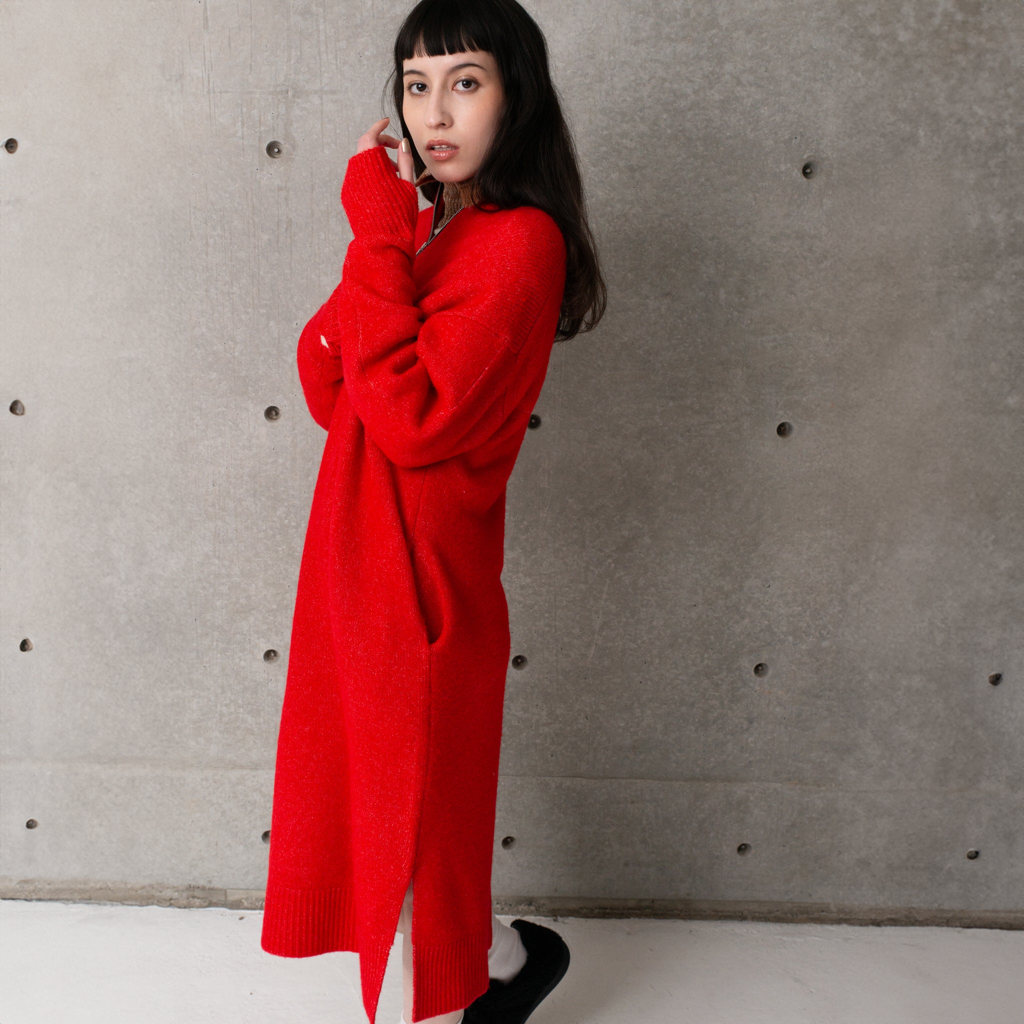 LS HALF ZIP DRESS | Color_Red/Navy | No_252-397【CaRouseLamBRa_ケラウズランブラ】【入荷予定アイテム・入荷連絡可能】