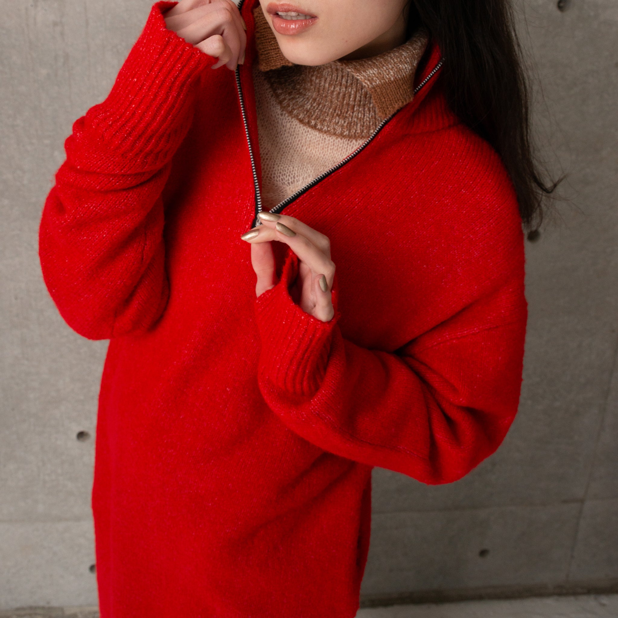 LS HALF ZIP DRESS | Color_Red/Navy | No_252-397【CaRouseLamBRa_ケラウズランブラ】【入荷予定アイテム・入荷連絡可能】
