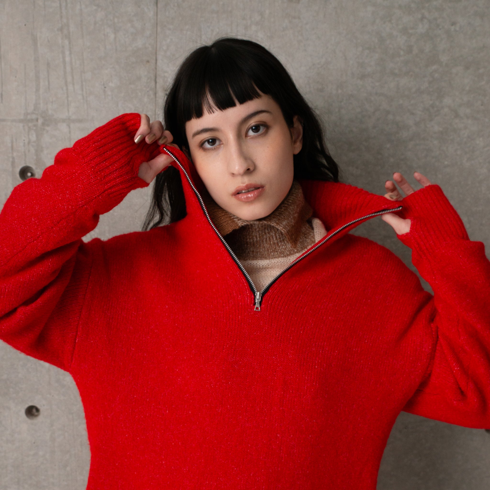 LS HALF ZIP DRESS | Color_Red/Navy | No_252-397【CaRouseLamBRa_ケラウズランブラ】【入荷予定アイテム・入荷連絡可能】