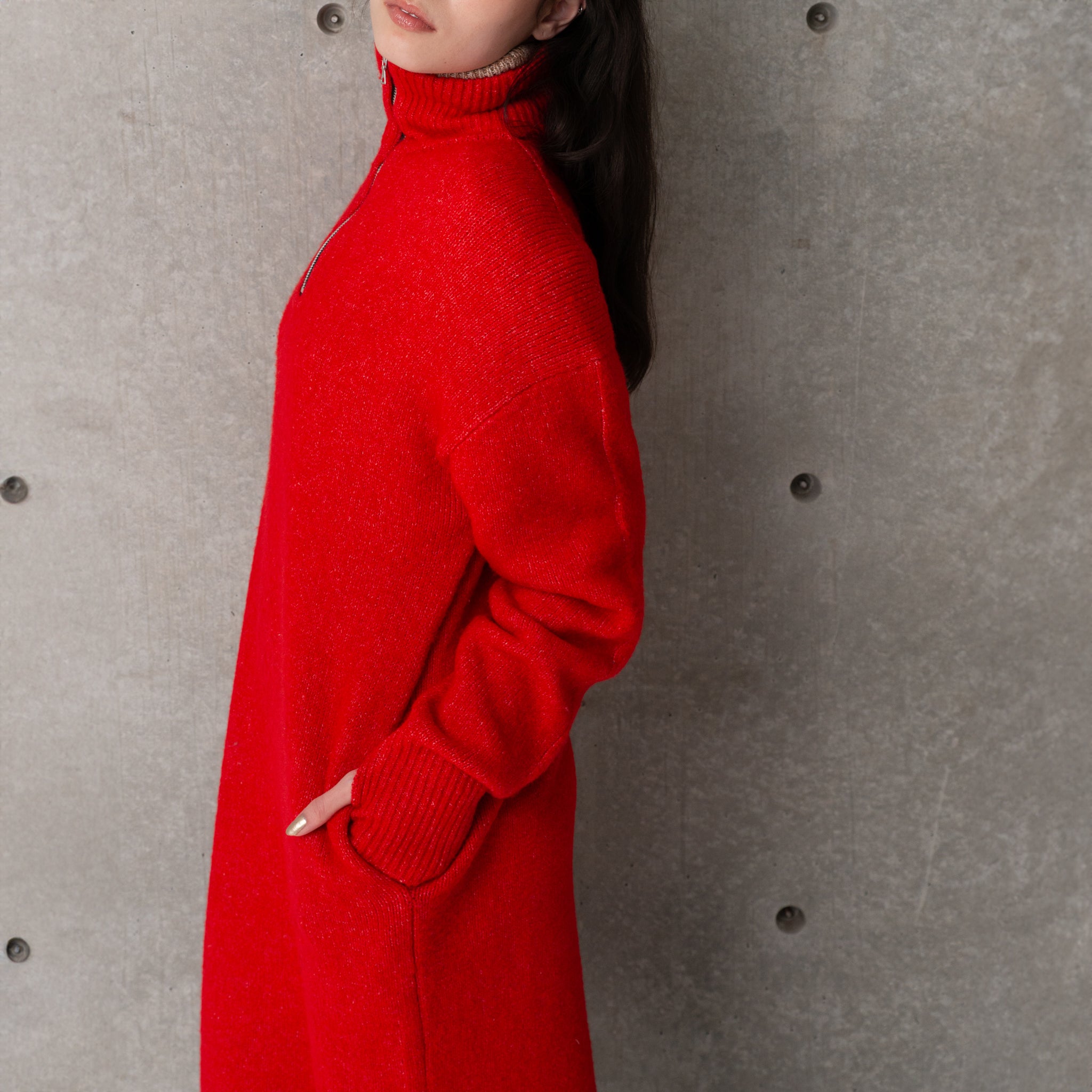 LS HALF ZIP DRESS | Color_Red/Navy | No_252-397【CaRouseLamBRa_ケラウズランブラ】【入荷予定アイテム・入荷連絡可能】