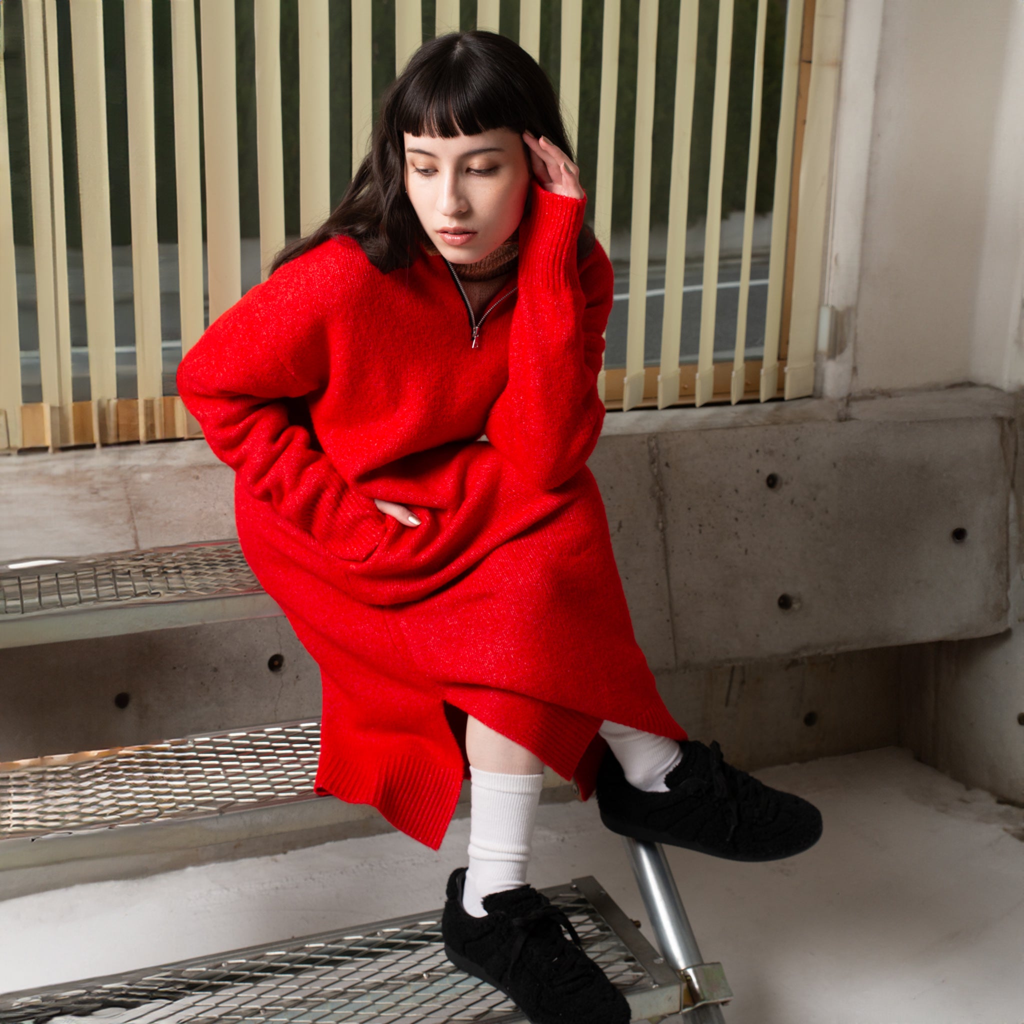 LS HALF ZIP DRESS | Color_Red/Navy | No_252-397【CaRouseLamBRa_ケラウズランブラ】【入荷予定アイテム・入荷連絡可能】