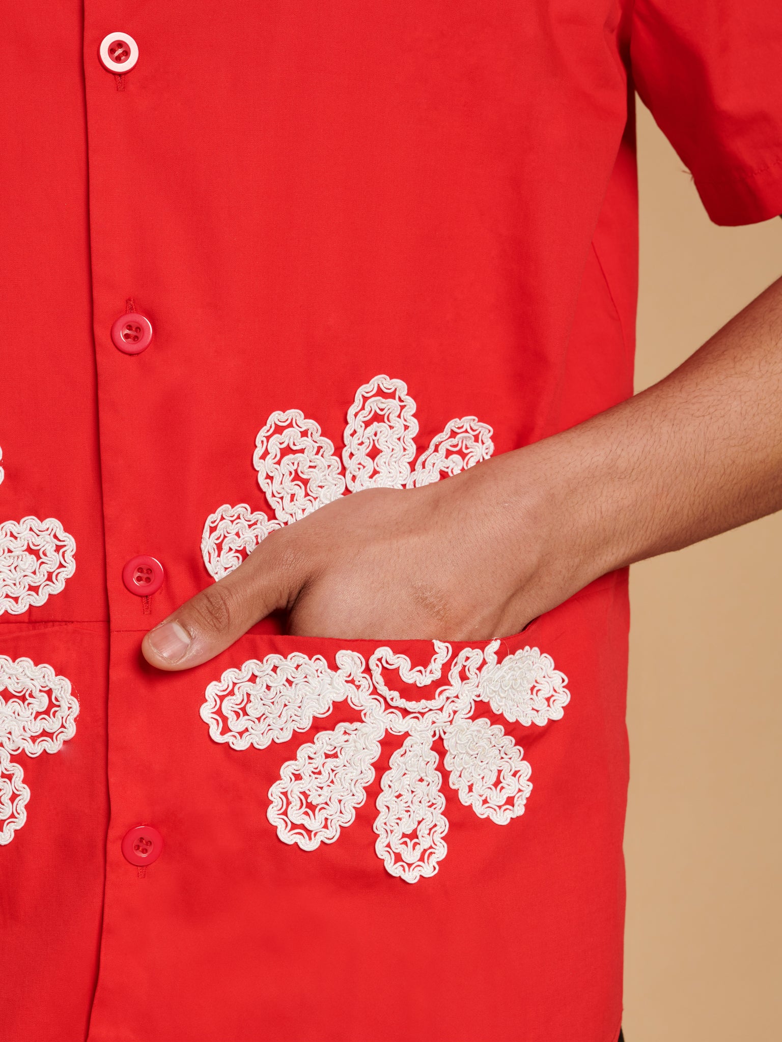Rosario Trimmed Pockets Shirt | Color_Red | No_32SM00BLM162RED_RED【SISTER JANE_シスタージェーン】