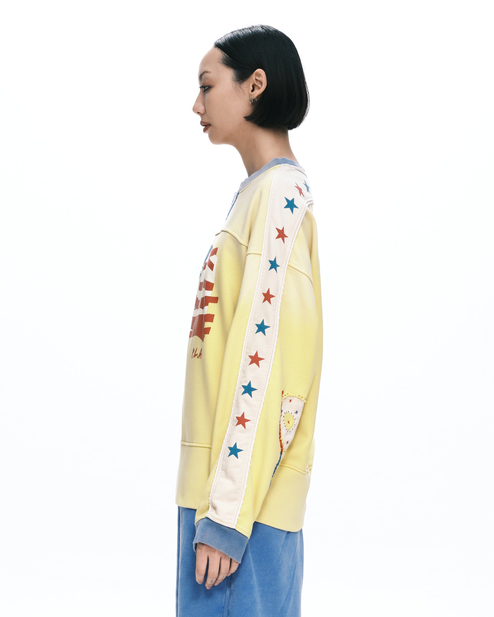 Star crew neck | Color_Yellow | No_pla25awt09-1_yellow【PLATEAU STUDIO_プラトー スタジオ】【入荷予定アイテム・入荷連絡可能】