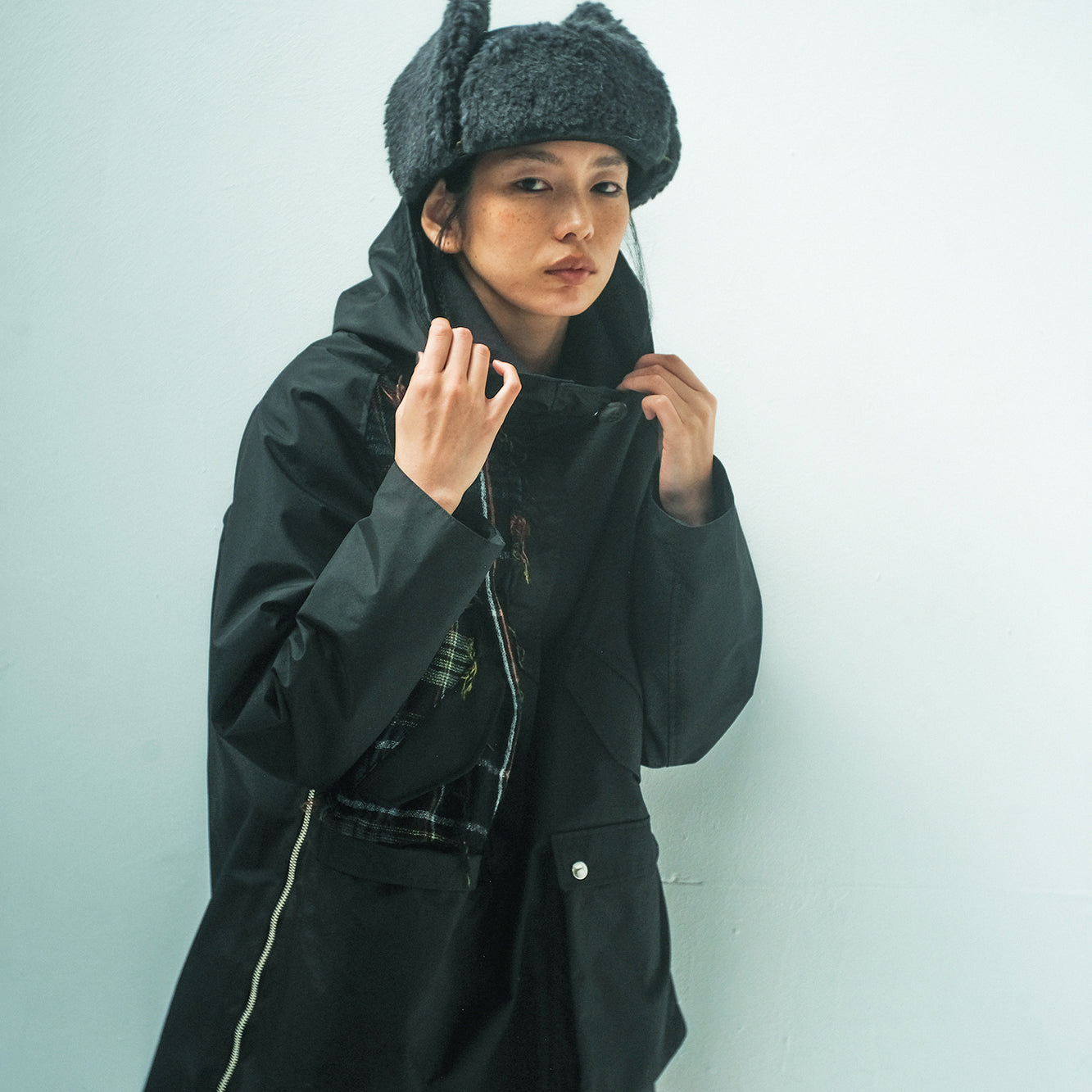 FRINGE WOOL MIX PULLOVER COAT | Color_Black | No_sf25aw-01_black【STOF_ストフ】【入荷予定アイテム・入荷連絡可能】