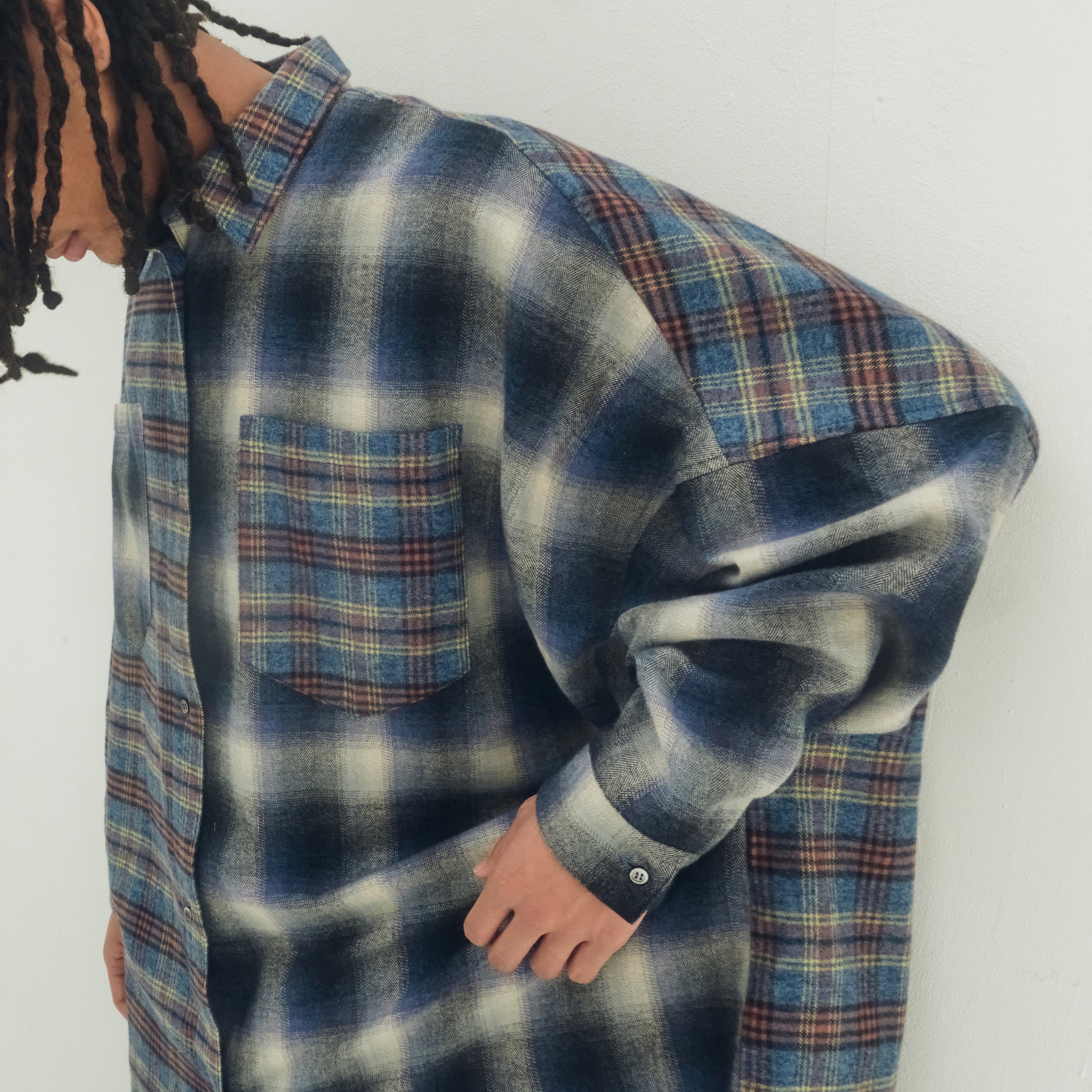 Half flannel check big shirt – Blue | STOF | 入荷予定アイテム