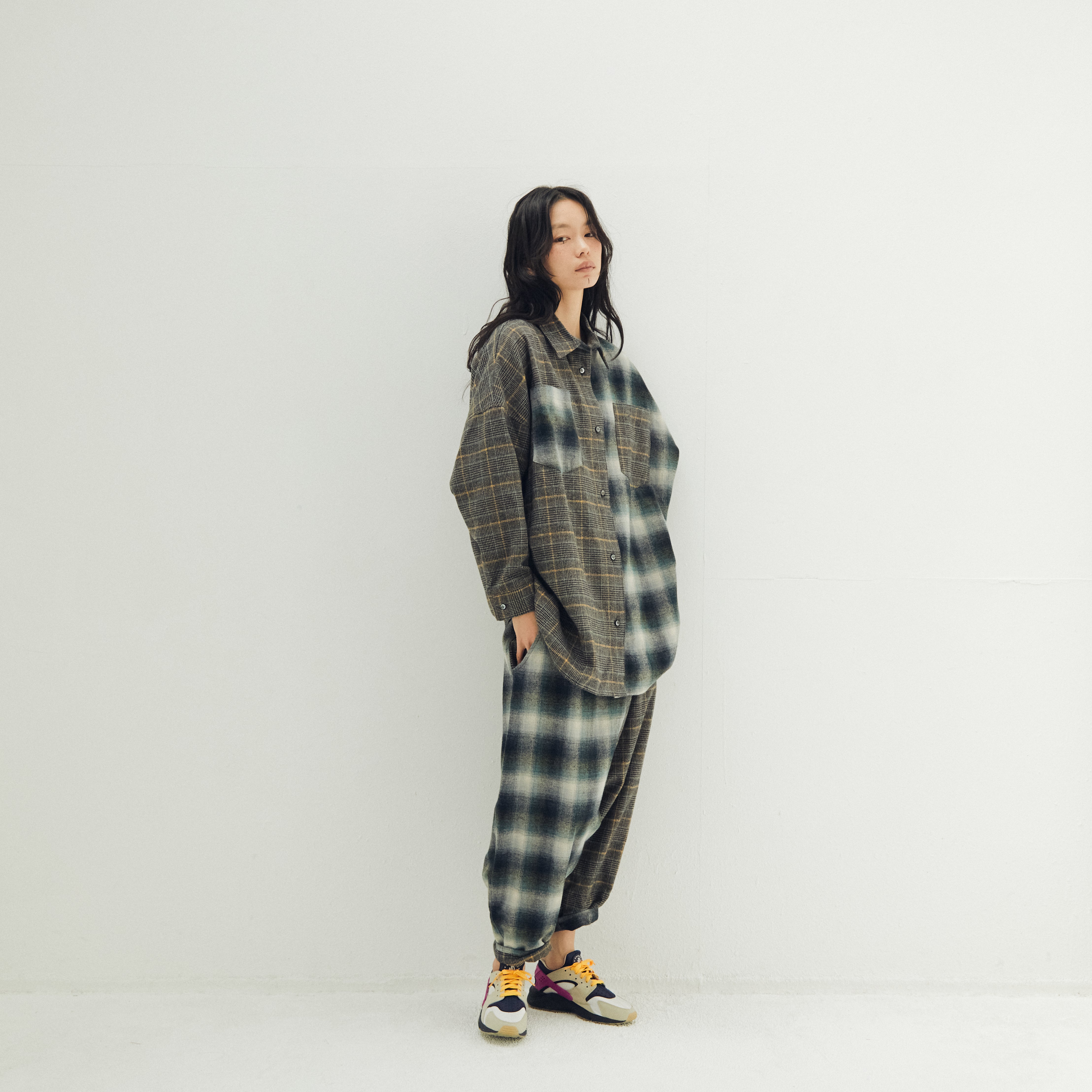Half flannel check big shirt – Grey | STOF | 入荷予定アイテム