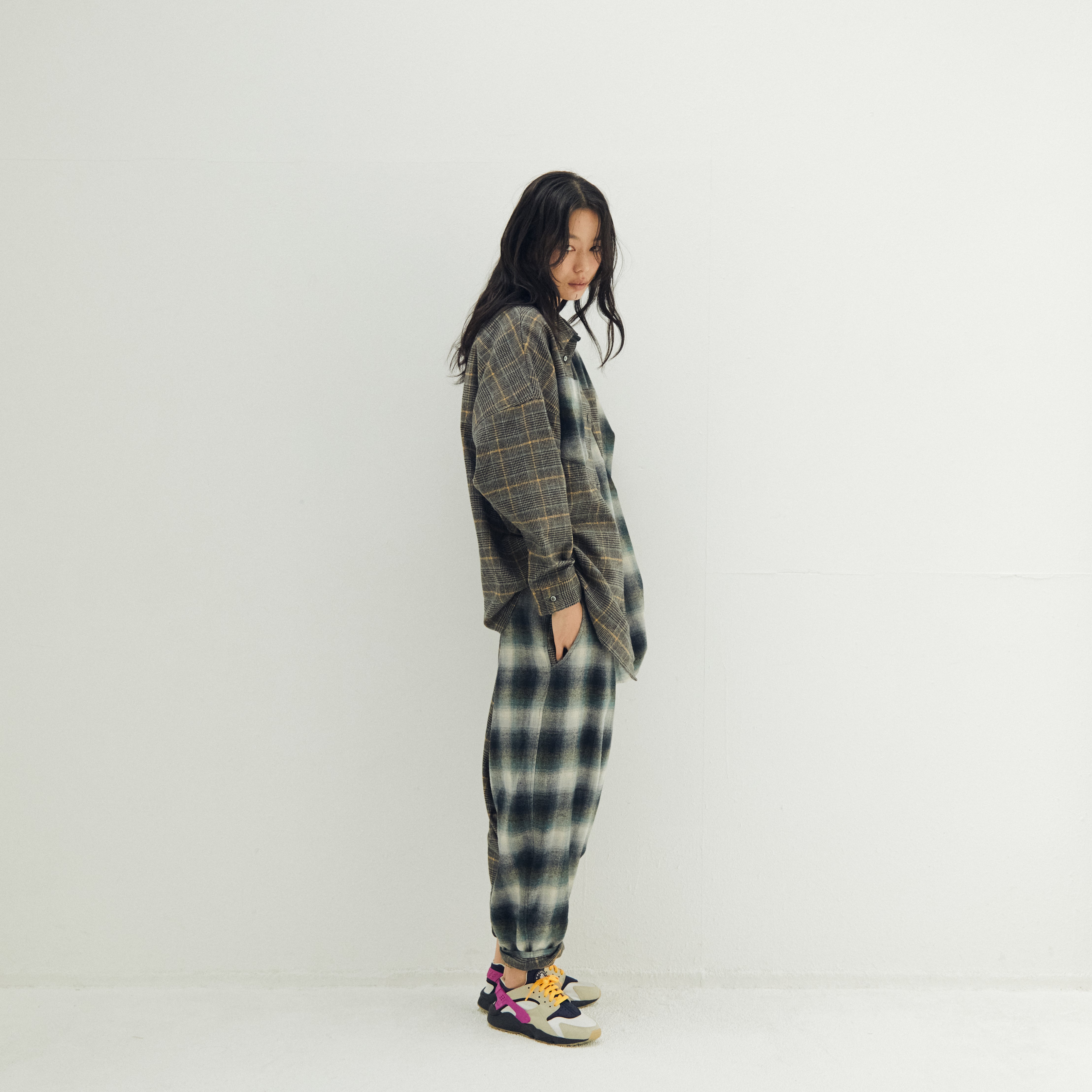 Half flannel check big shirt – Grey | STOF | 入荷予定アイテム