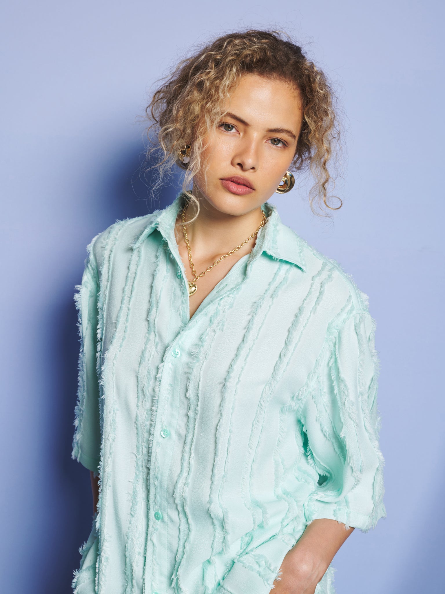 Davy Frayed Boxy Shirt | Color_Green | No_32SM01BLM166GRN_GREEN【SISTER JANE_シスタージェーン】