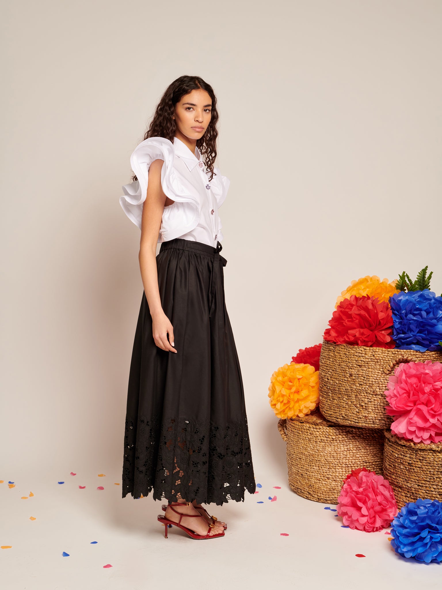 La Fiesta Embroidered Maxi Skirt  | Color_Black | No_32SJ00SK454BLK_BLACK【SISTER JANE_シスタージェーン】