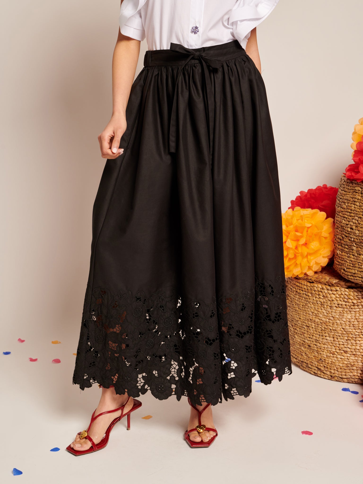 La Fiesta Embroidered Maxi Skirt  | Color_Black | No_32SJ00SK454BLK_BLACK【SISTER JANE_シスタージェーン】