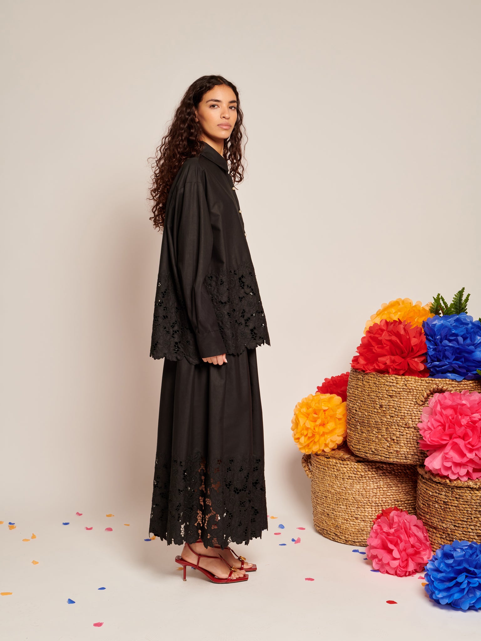La Fiesta Embroidered Maxi Skirt  | Color_Black | No_32SJ00SK454BLK_BLACK【SISTER JANE_シスタージェーン】