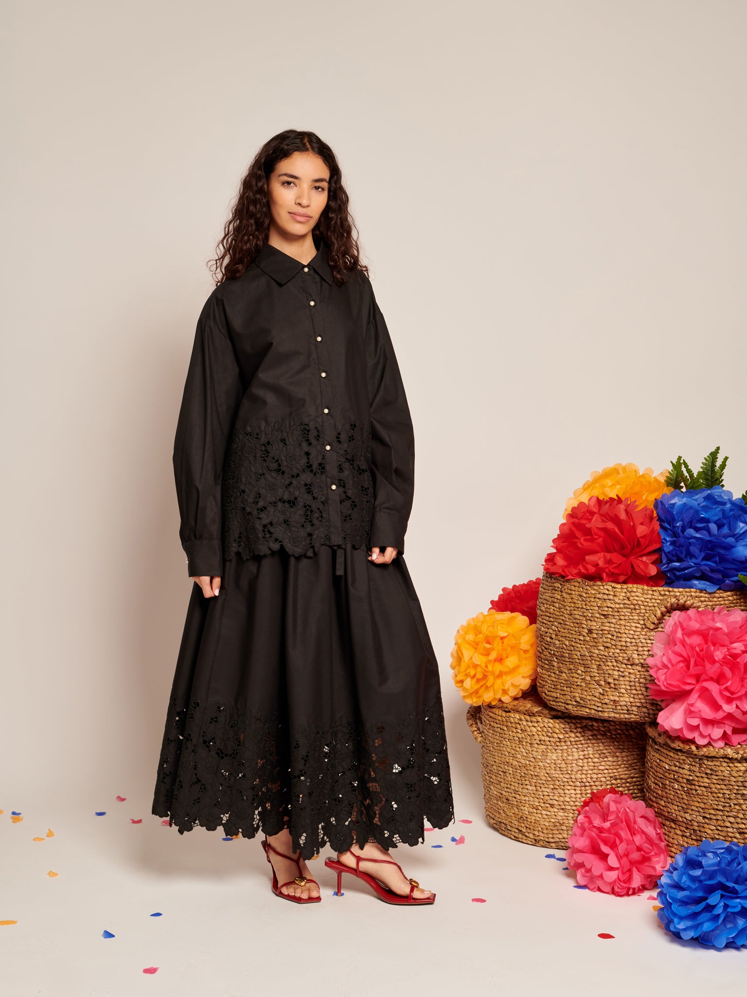 La Fiesta Embroidered Maxi Skirt  | Color_Black | No_32SJ00SK454BLK_BLACK【SISTER JANE_シスタージェーン】