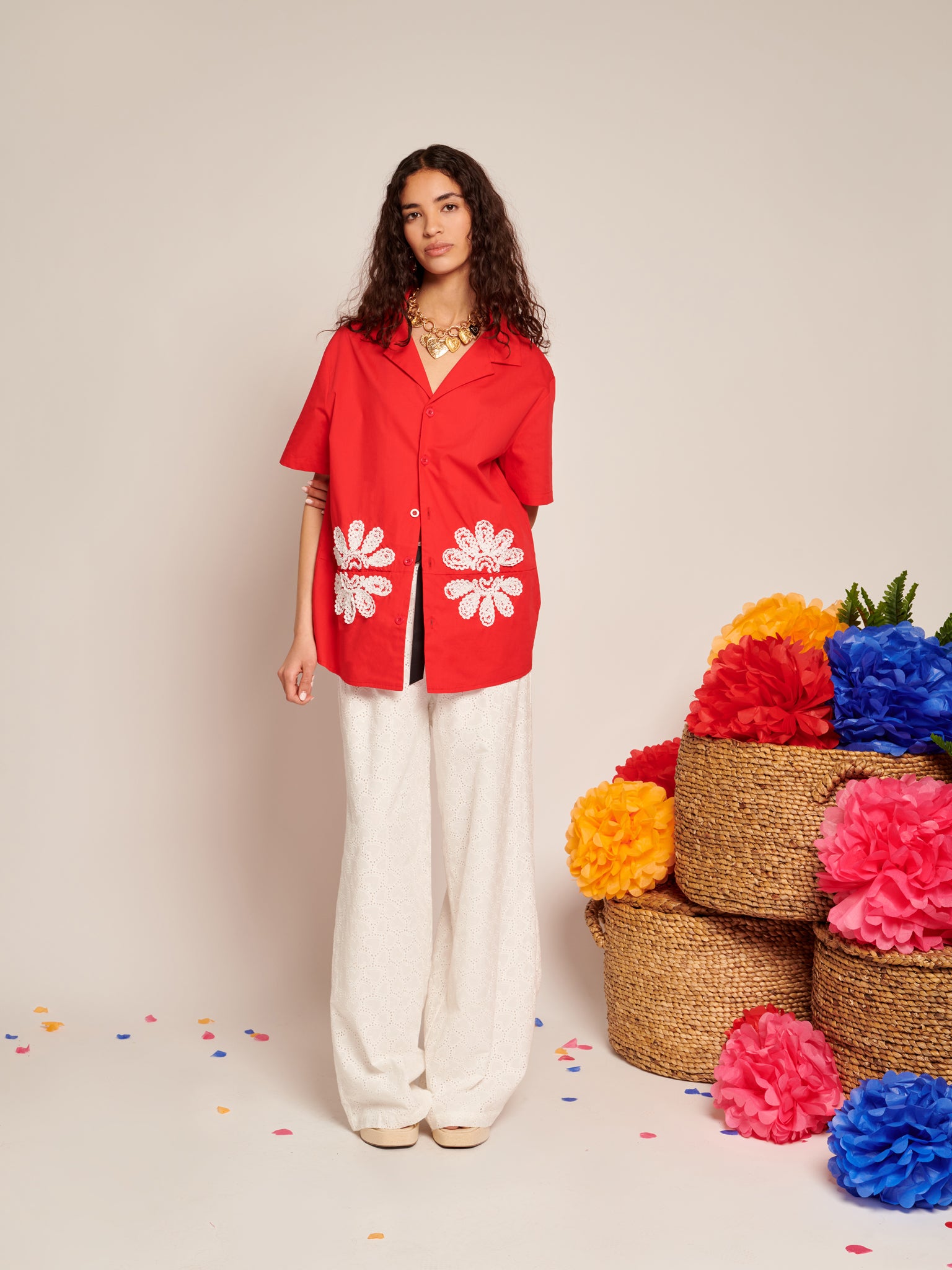 Rosario Trimmed Pockets Shirt | Color_Red | No_32SM00BLM162RED_RED【SISTER JANE_シスタージェーン】