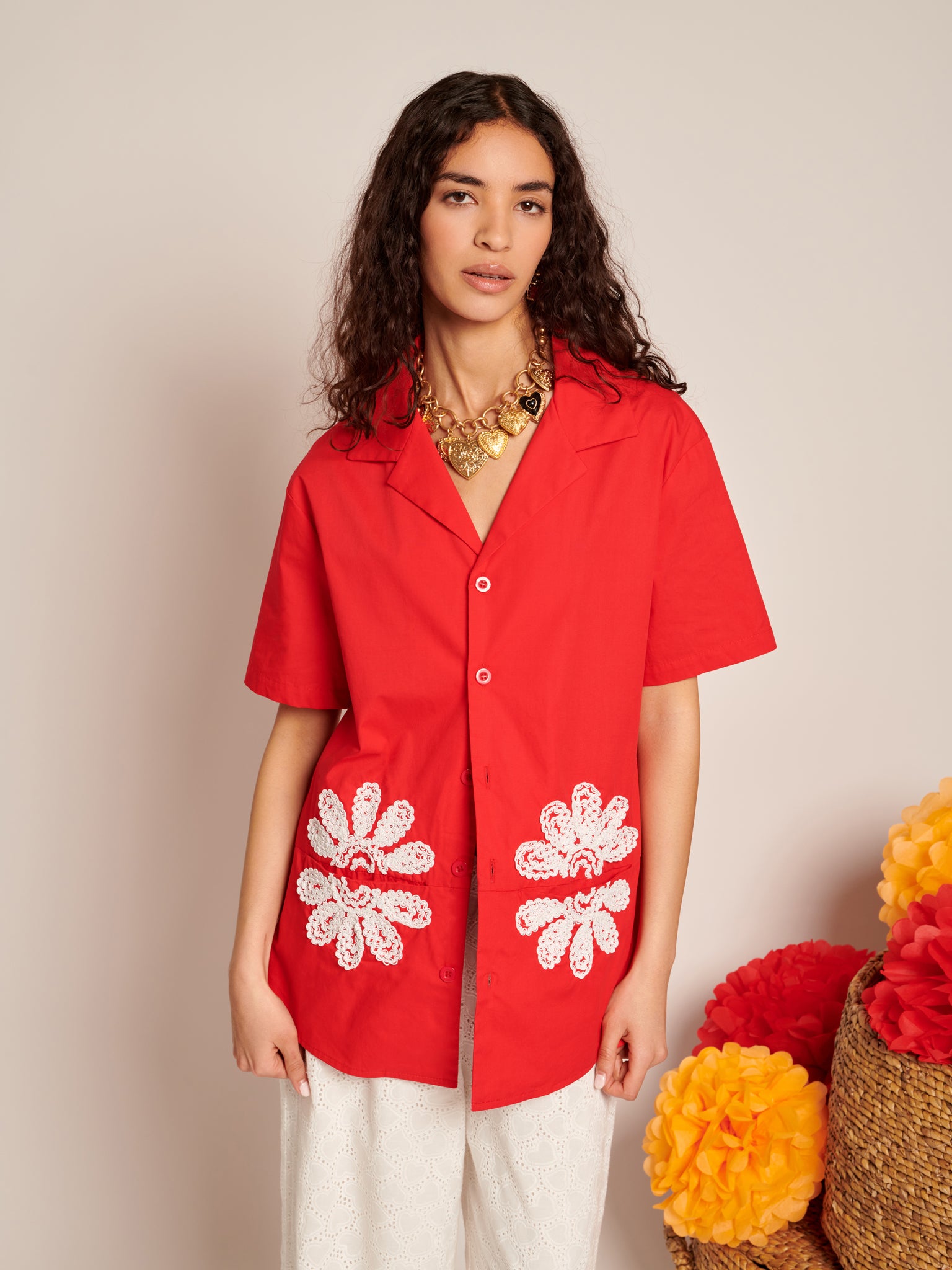 Rosario Trimmed Pockets Shirt | Color_Red | No_32SM00BLM162RED_RED【SISTER JANE_シスタージェーン】