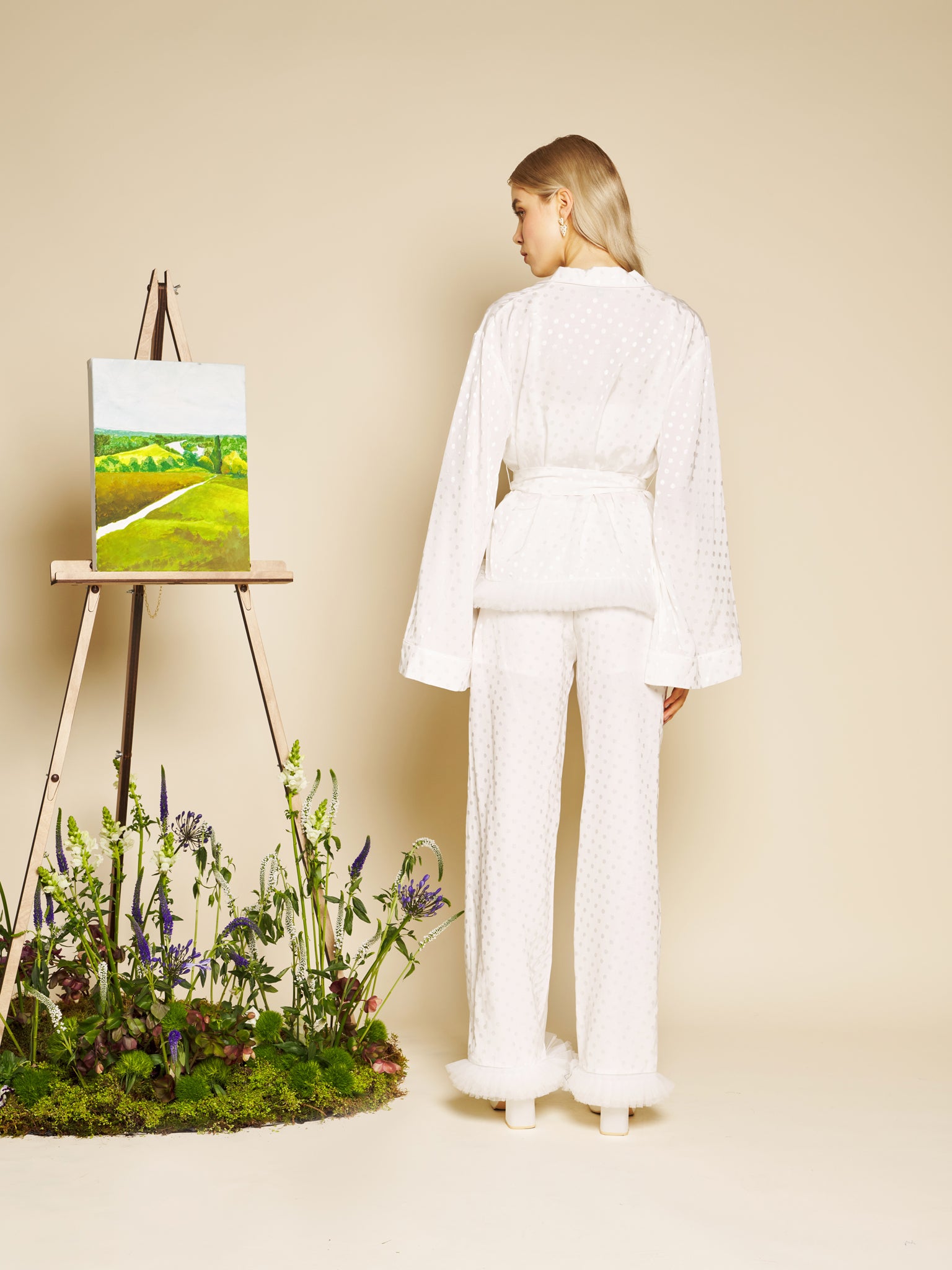 Perle Spot Belted Blouse – White | SISTER JANE