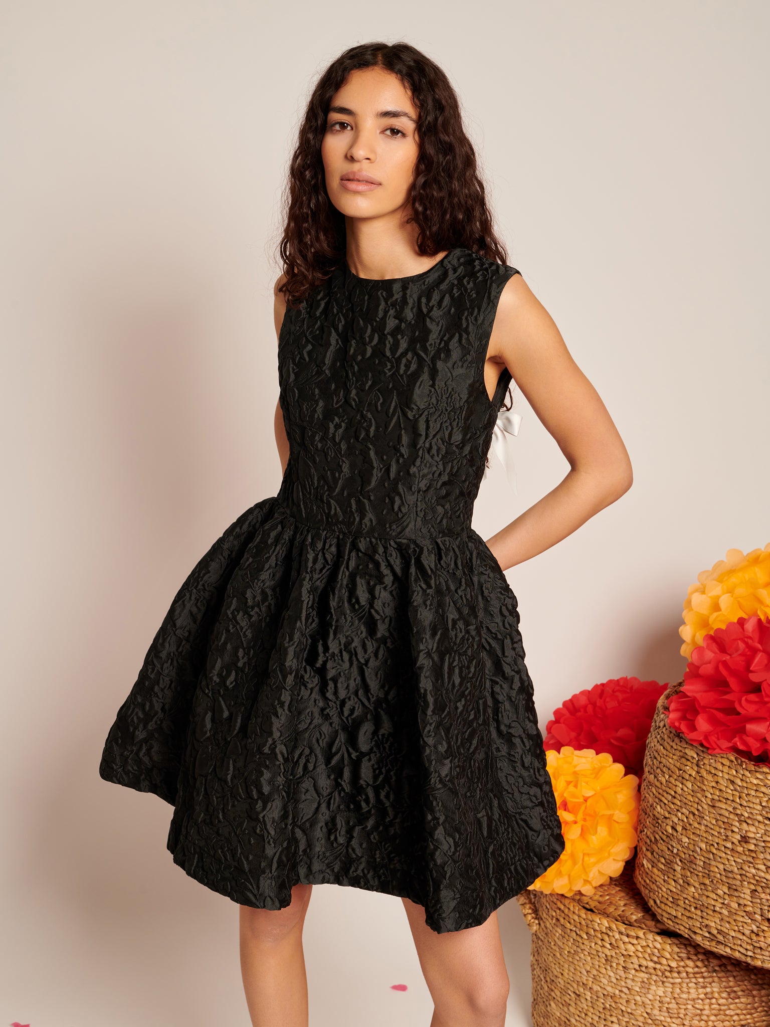 Lucia Jacquard Open Back Mini Dress | Color_Black | No_32SJ00DR2309BLK_BLACK【SISTER JANE_シスタージェーン】