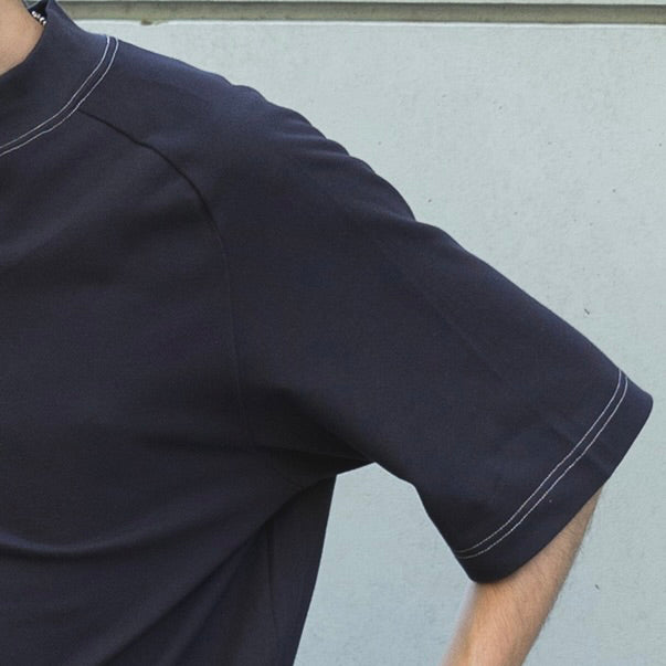 MOCK NECK SHORT SLEEVE TEE – Navy | STN-02_Navy｜CATTA SHIRTS