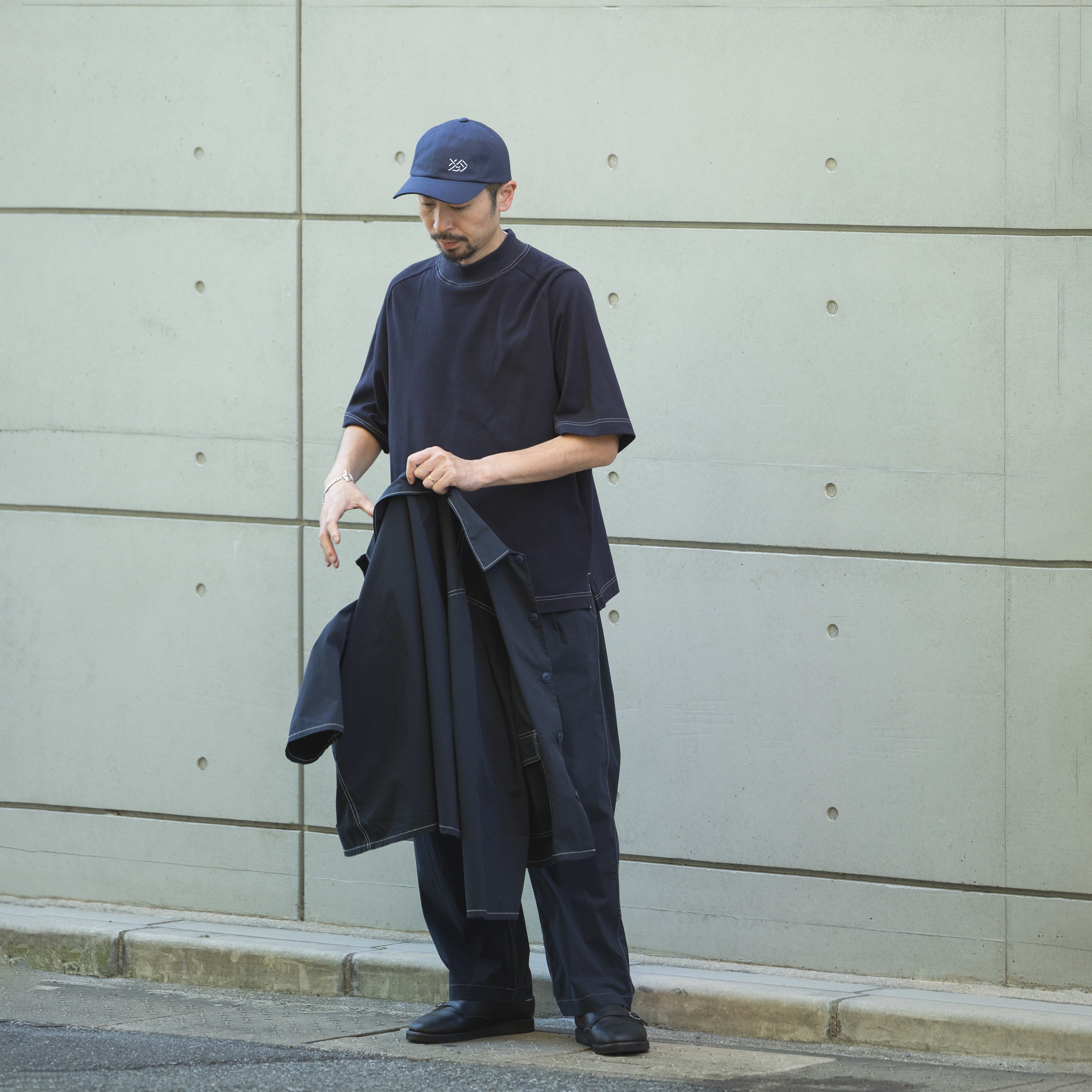 MOCK NECK SHORT SLEEVE TEE – Navy | STN-02_Navy｜CATTA SHIRTS