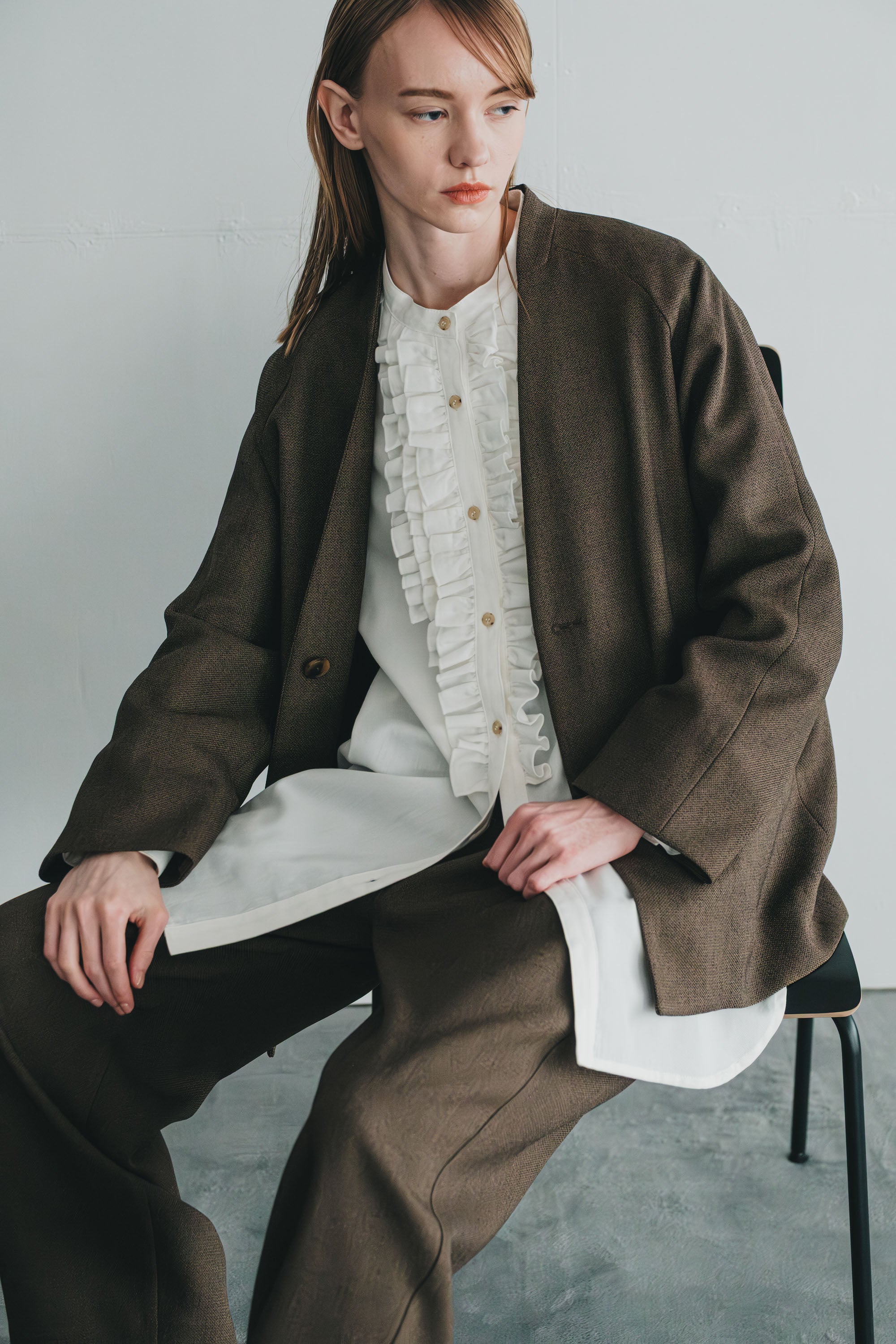 chic tweed over jacket | Color_Brown | No_wht25fjk4049_br【WHYTO_ホワイト】【入荷予定アイテム・入荷連絡可能】