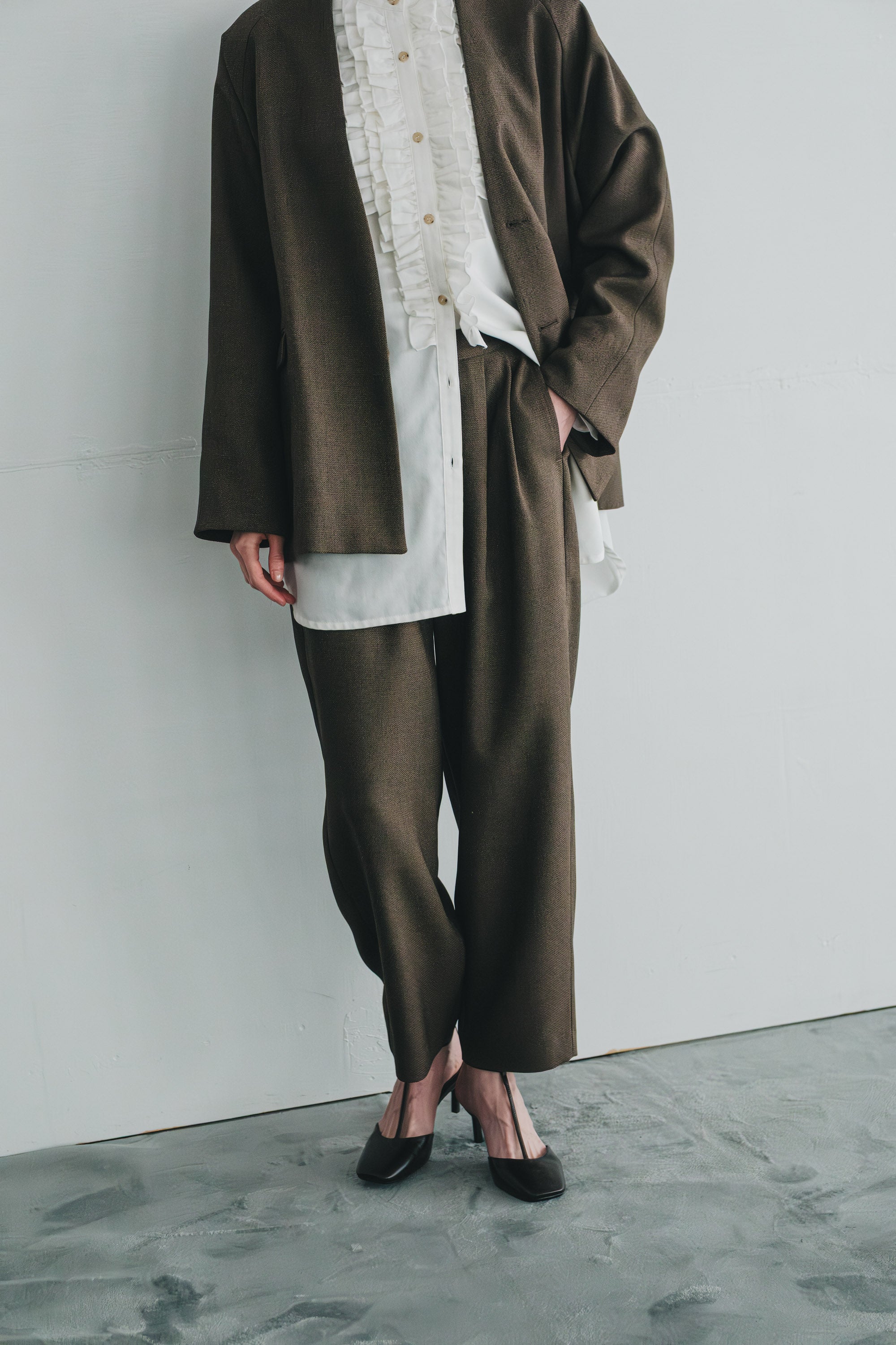 chic tweed over jacket | Color_Brown | No_wht25fjk4049_br【WHYTO_ホワイト】【入荷予定アイテム・入荷連絡可能】