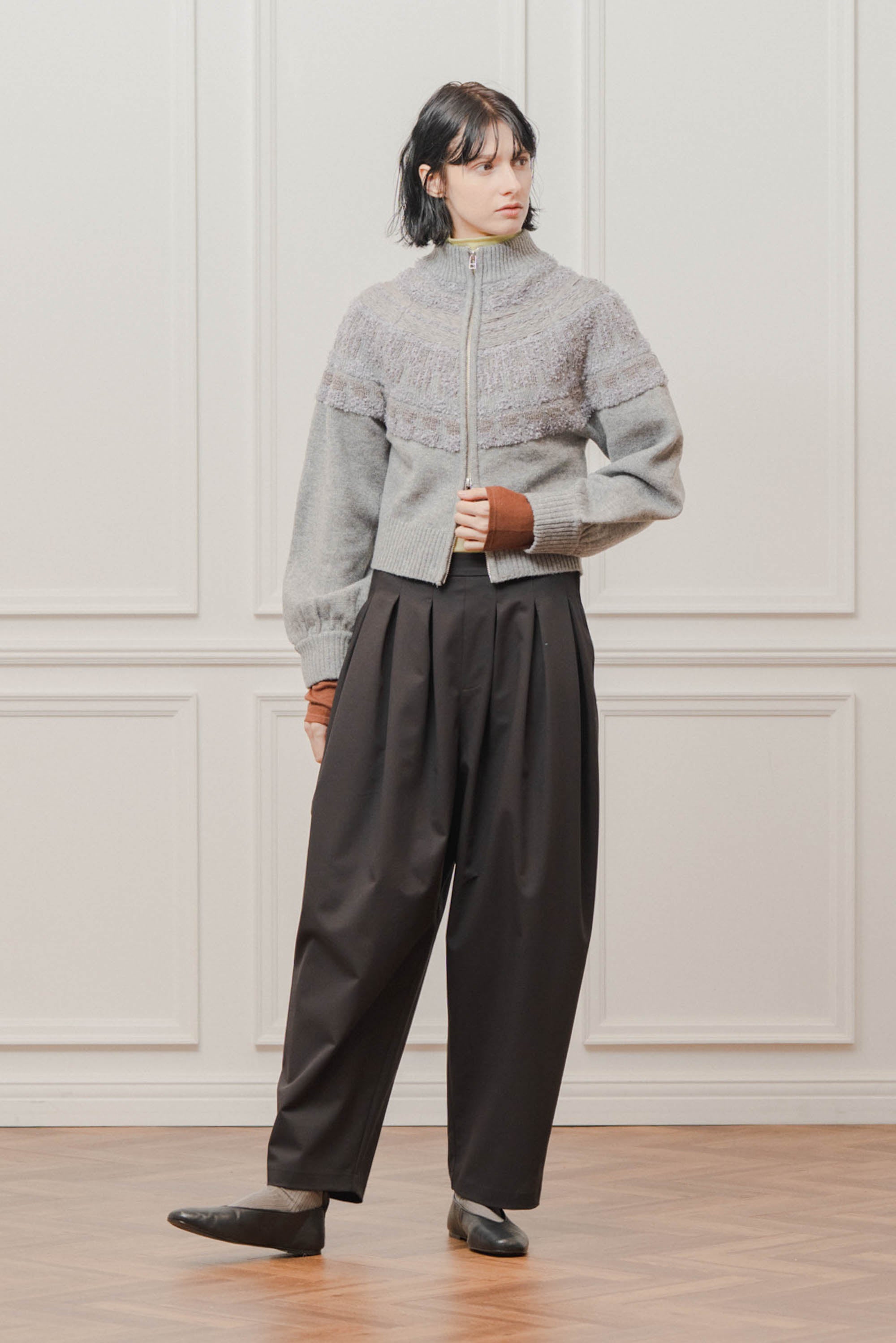 nordic pattern knit zip cardigan – Gray | WHYTO | 入荷予定アイテム