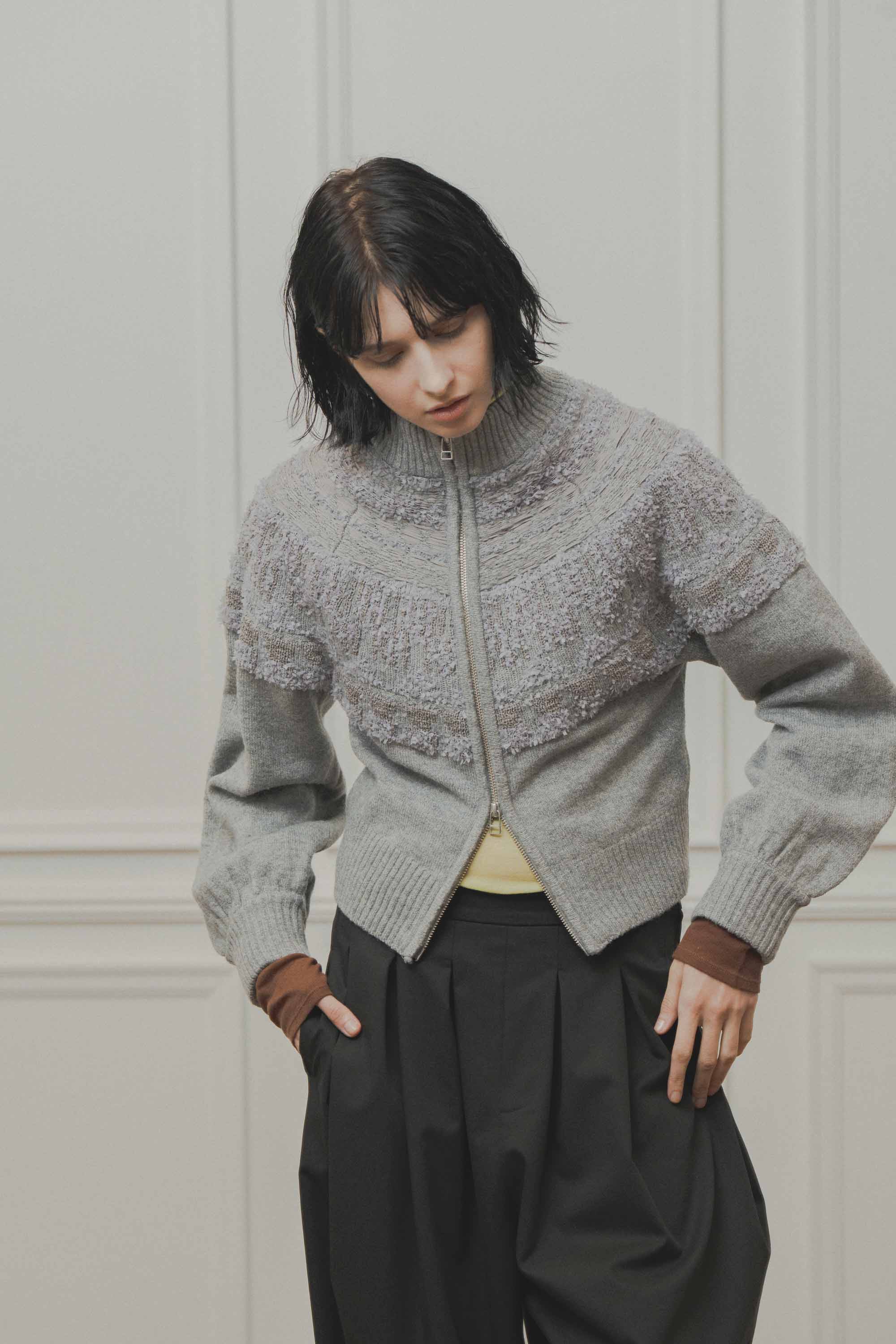 nordic pattern knit zip cardigan – Gray | WHYTO | 入荷予定アイテム