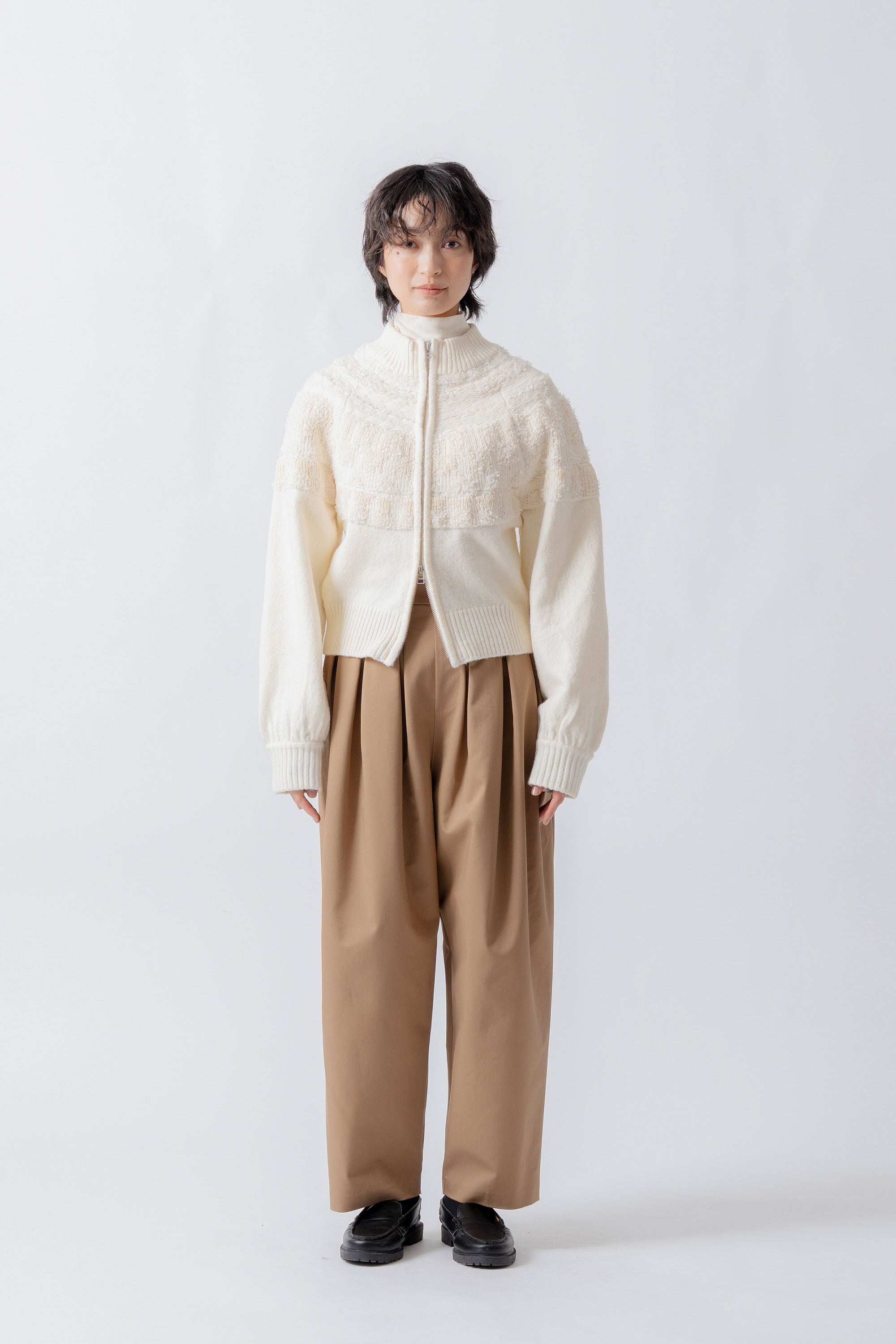 nordic pattern knit zip cardigan – Cream | WHYTO | 入荷予定アイテム