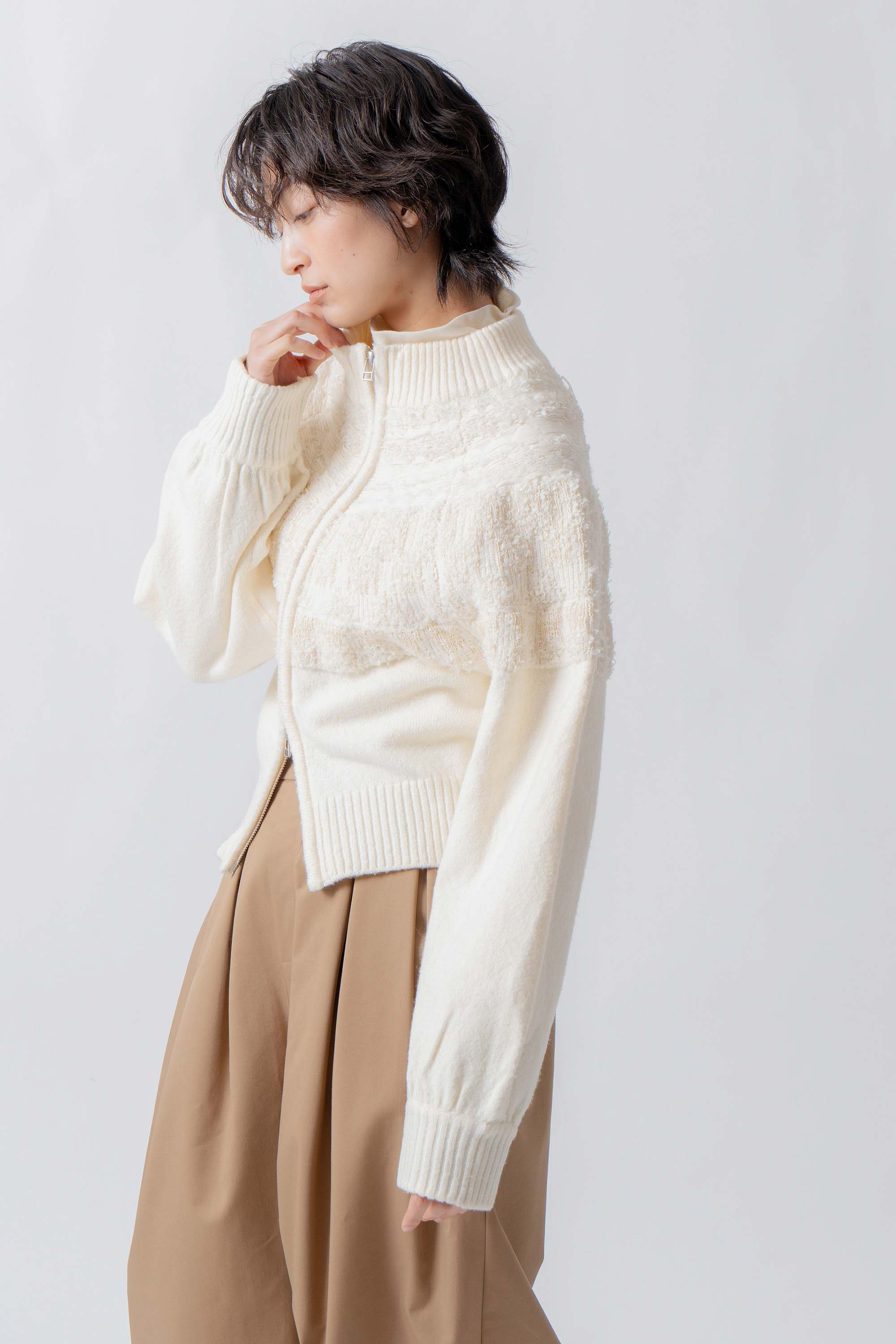 nordic pattern knit zip cardigan – Cream | WHYTO | 入荷予定アイテム