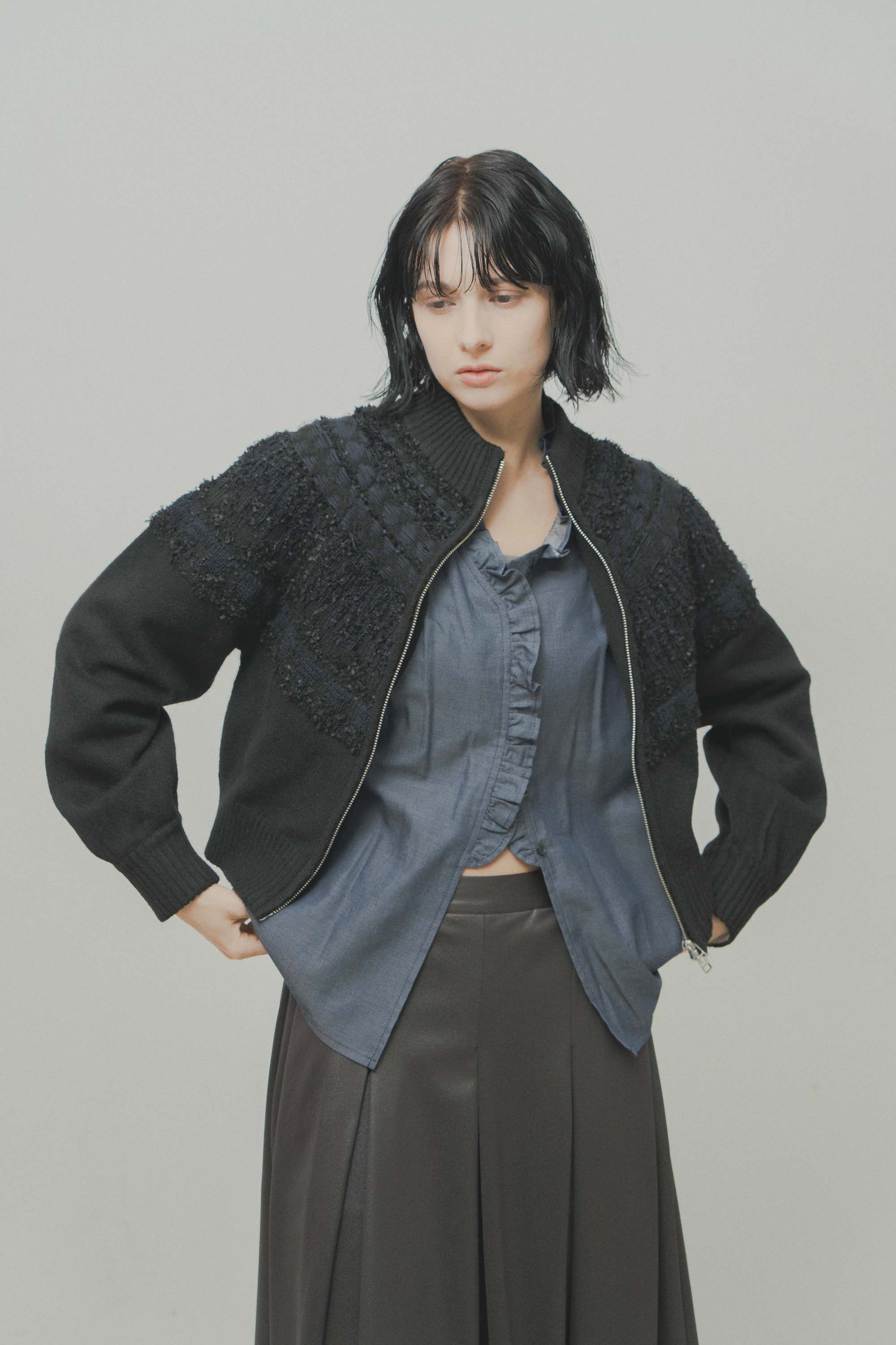 nordic pattern knit zip cardigan – Black | WHYTO | 入荷予定アイテム