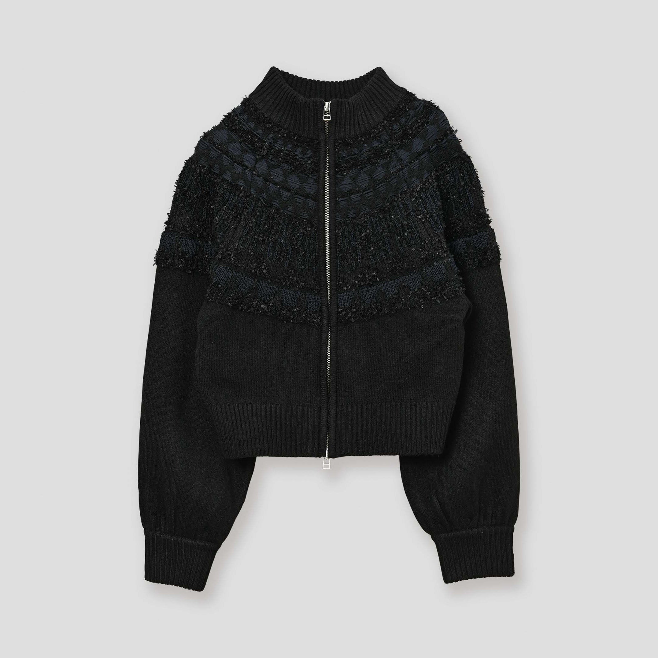 nordic pattern knit zip cardigan – Black | WHYTO | 入荷予定アイテム